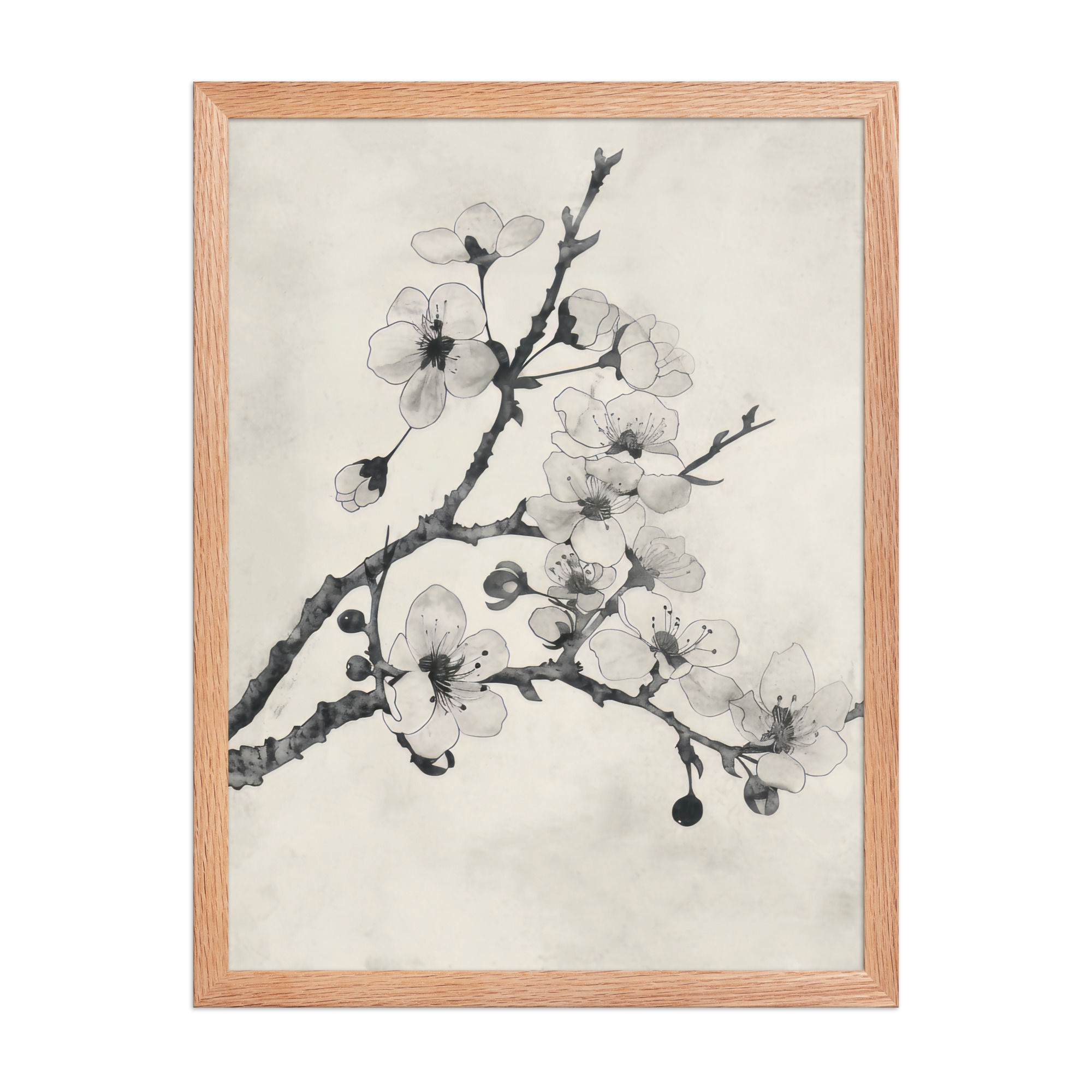 Ink-Wash Cherry Blossoms — Sumi-e Floral Ink Wall Art — Framed Poster - Image 4