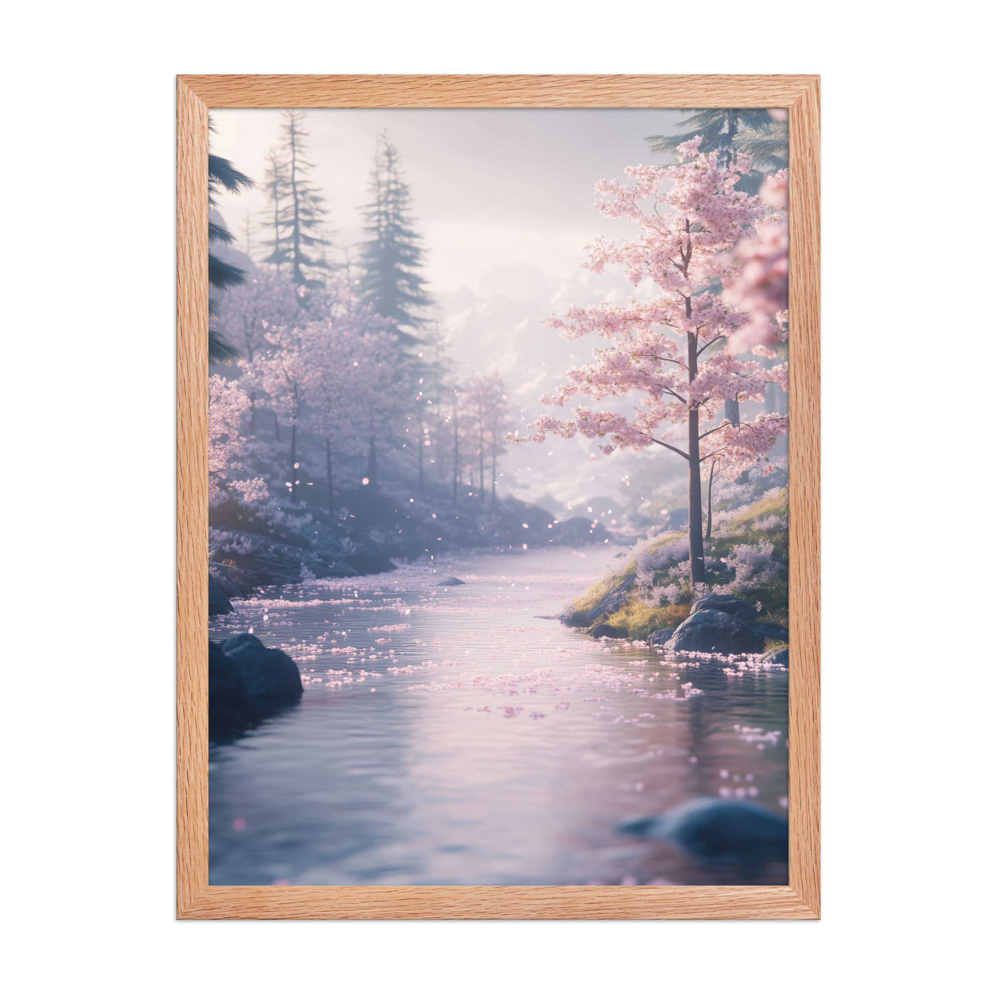 Nordic River Flow — Cherry Blossom Landscape Wall Decor — Framed Poster - Image 12