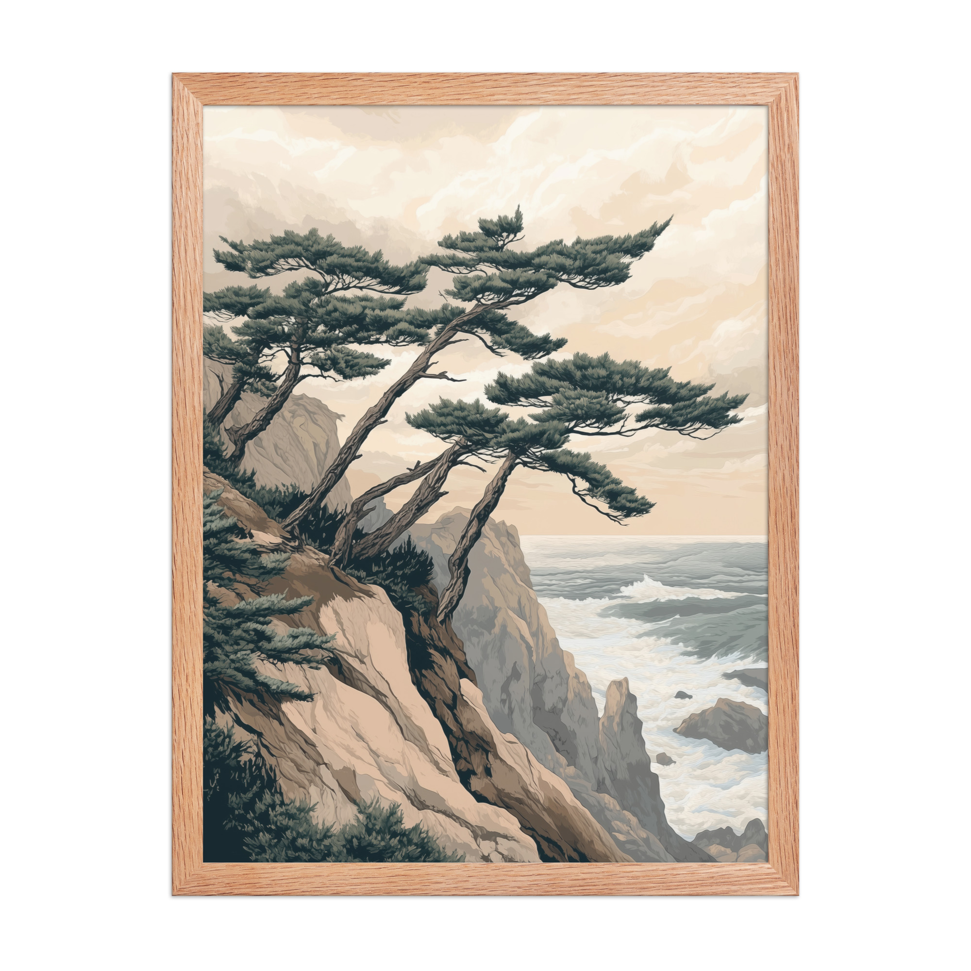 Windswept Pines by the Coast — Japanese Coastal Landscape Wall Decor — Framed Poster - Image 9