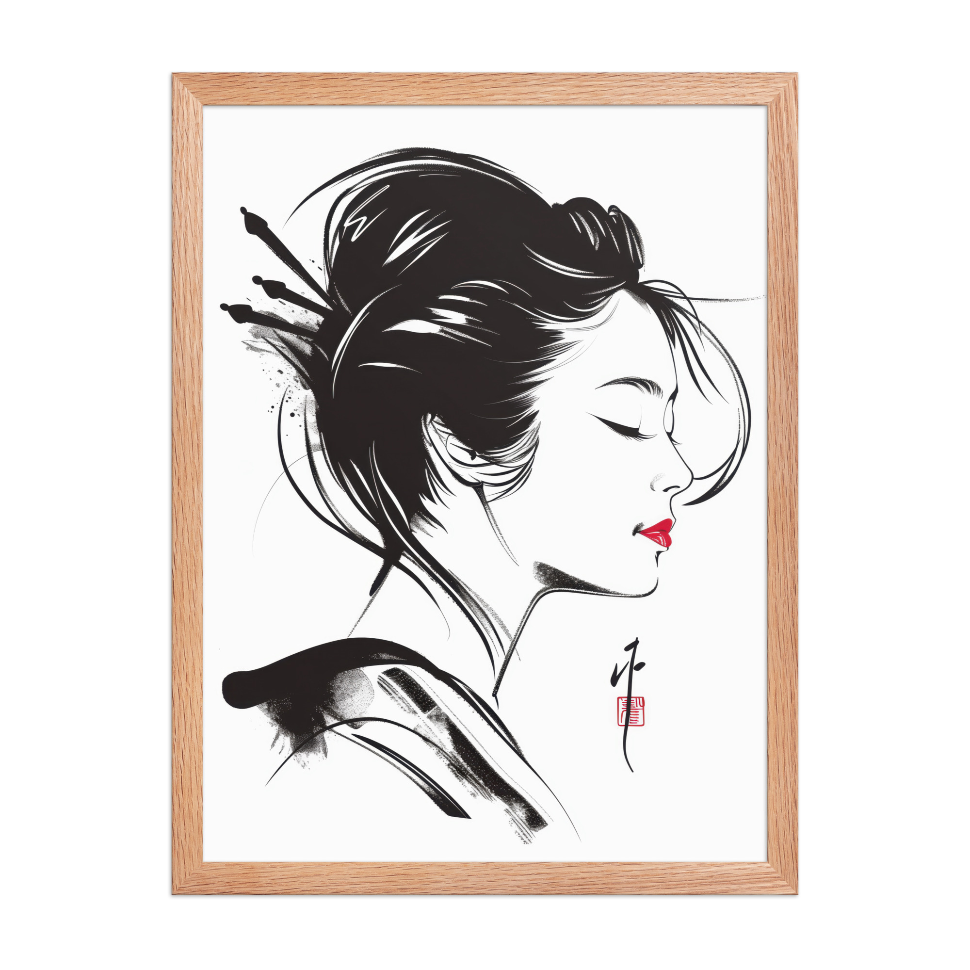 Geisha Profile — Minimal Sumi-e Geisha Portrait Wall Art — Framed Poster - Image 6