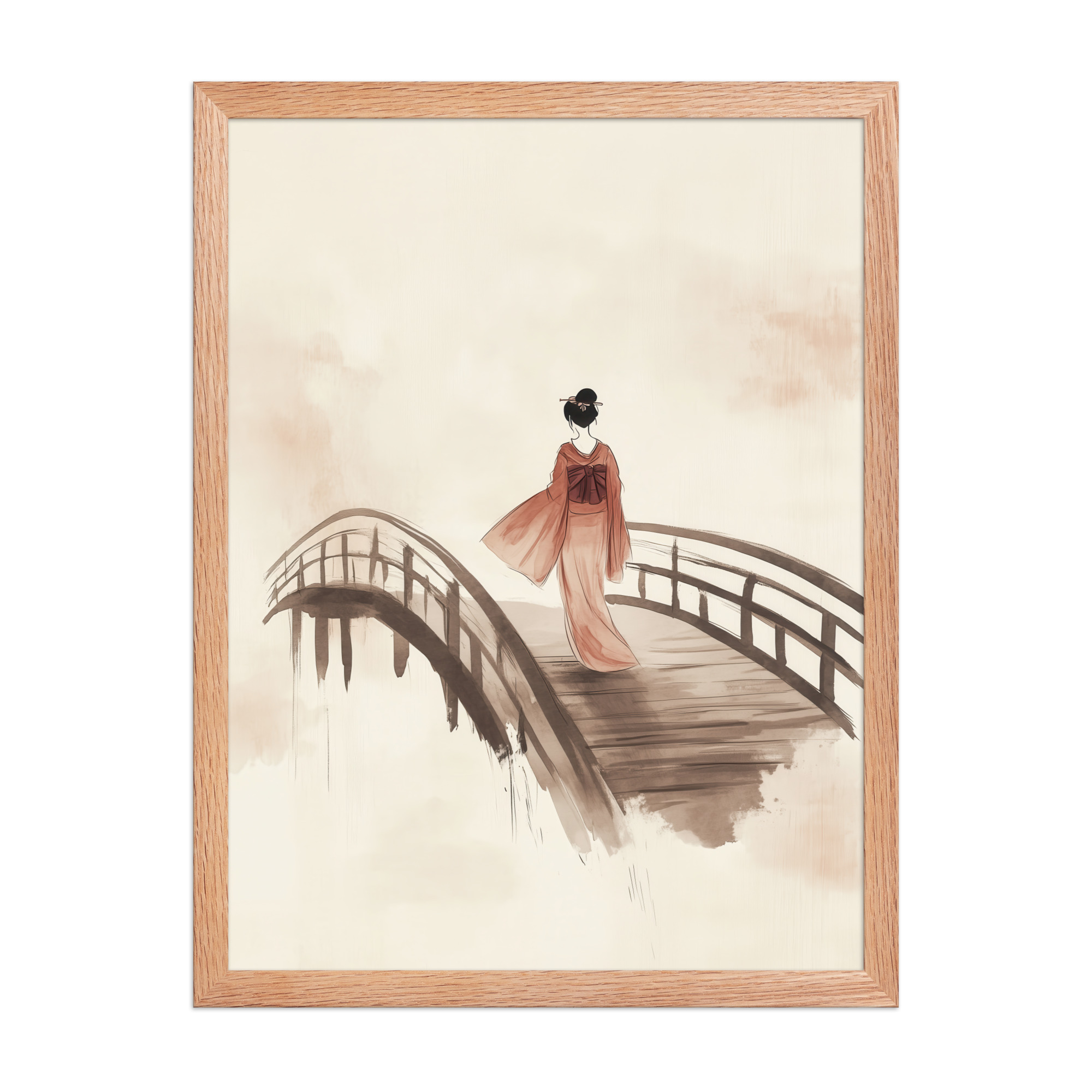 Geisha Bridge — Watercolor Japanese Bridge Wall Art — Framed Poster - Image 8
