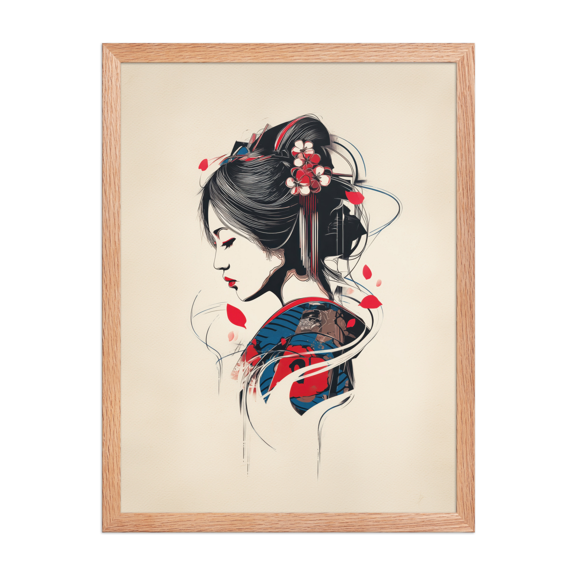 Petals of Silence — Ukiyo-e Inspired Geisha Illustration Wall Art — Framed Poster - Image 14