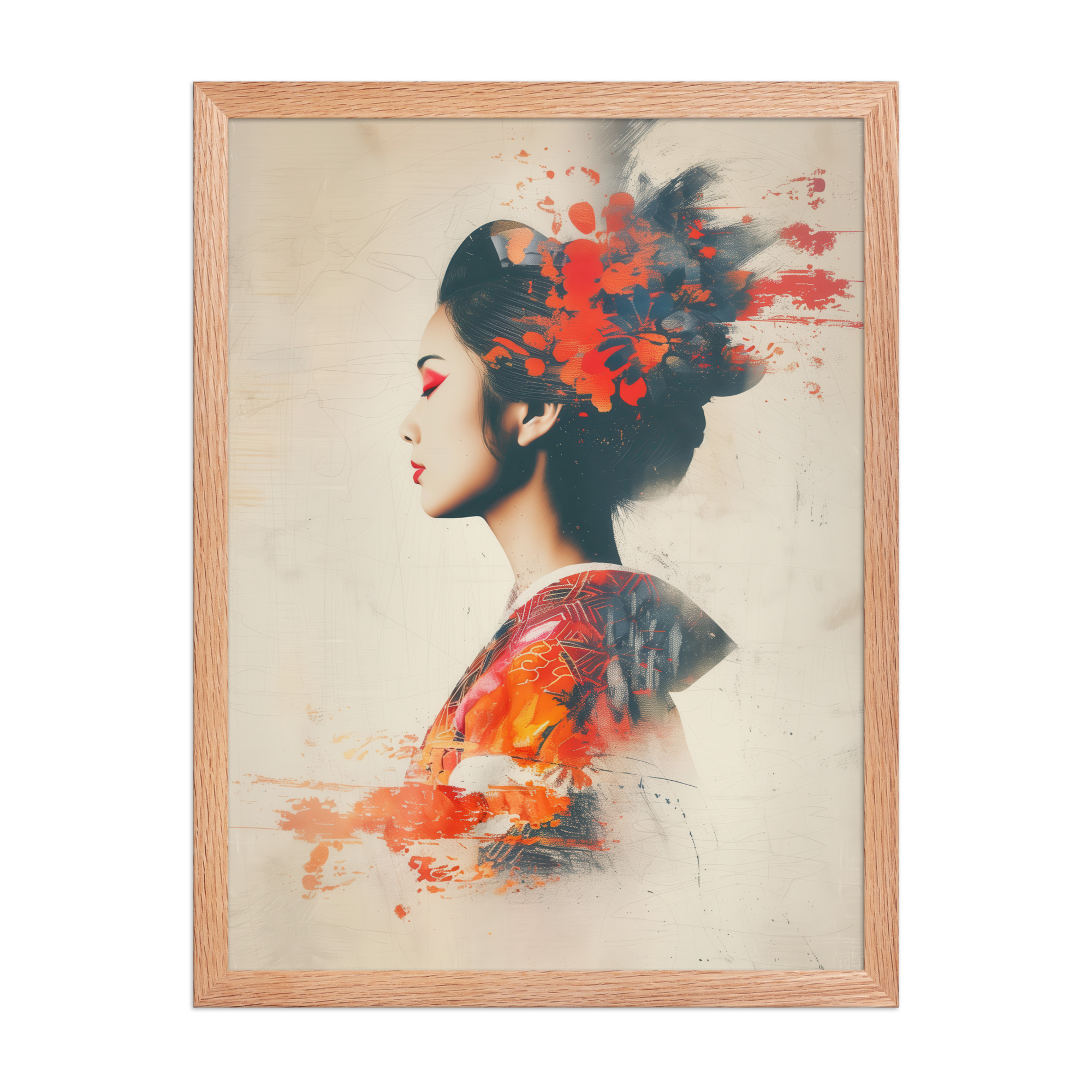 Painted Grace — Kimono Portrait, Abstract Brush Strokes Minimal Wall Art — Framed Poster - Image 12