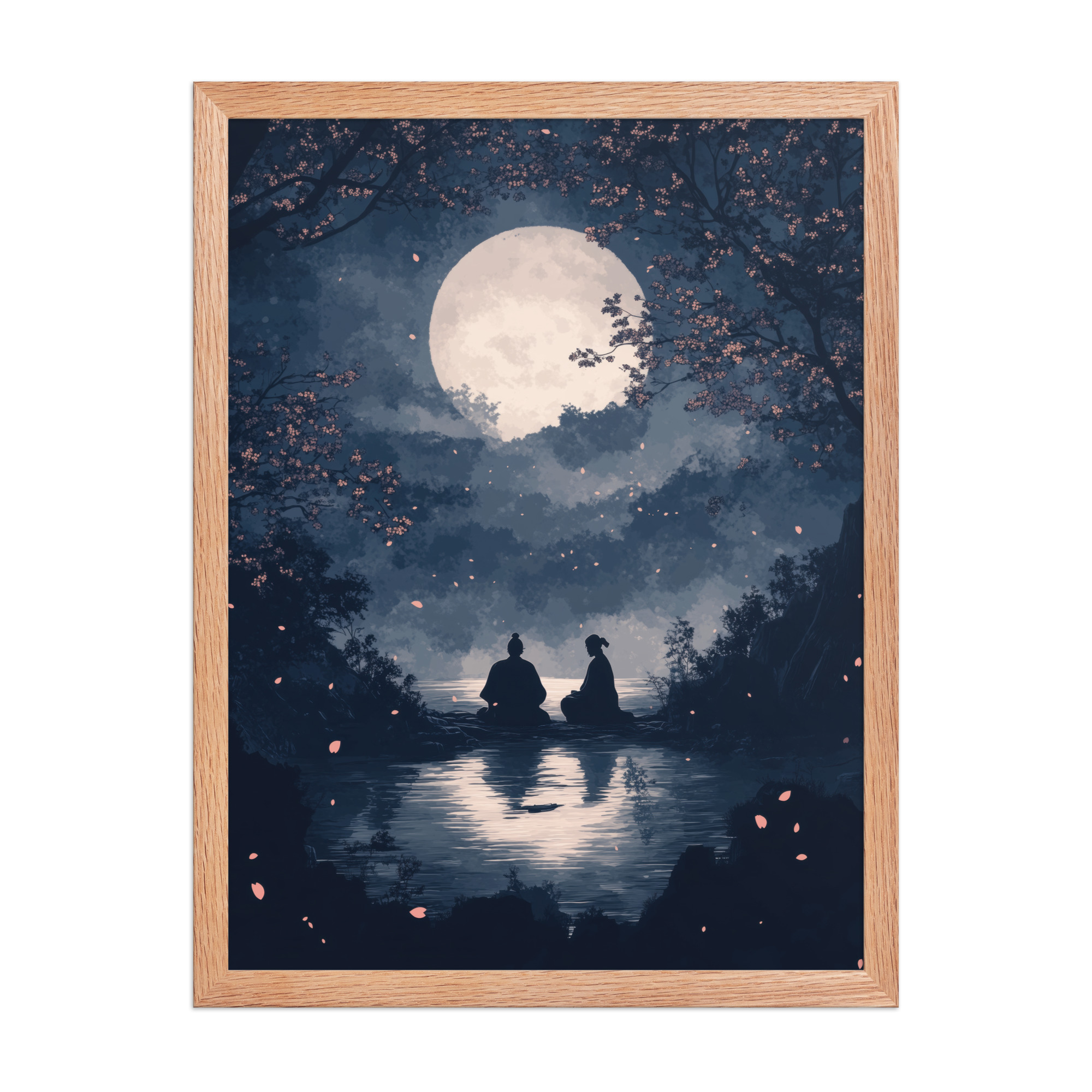 Midnight Reflections — Moonlit Lake Sakura Wall Art — Framed Poster - Image 12