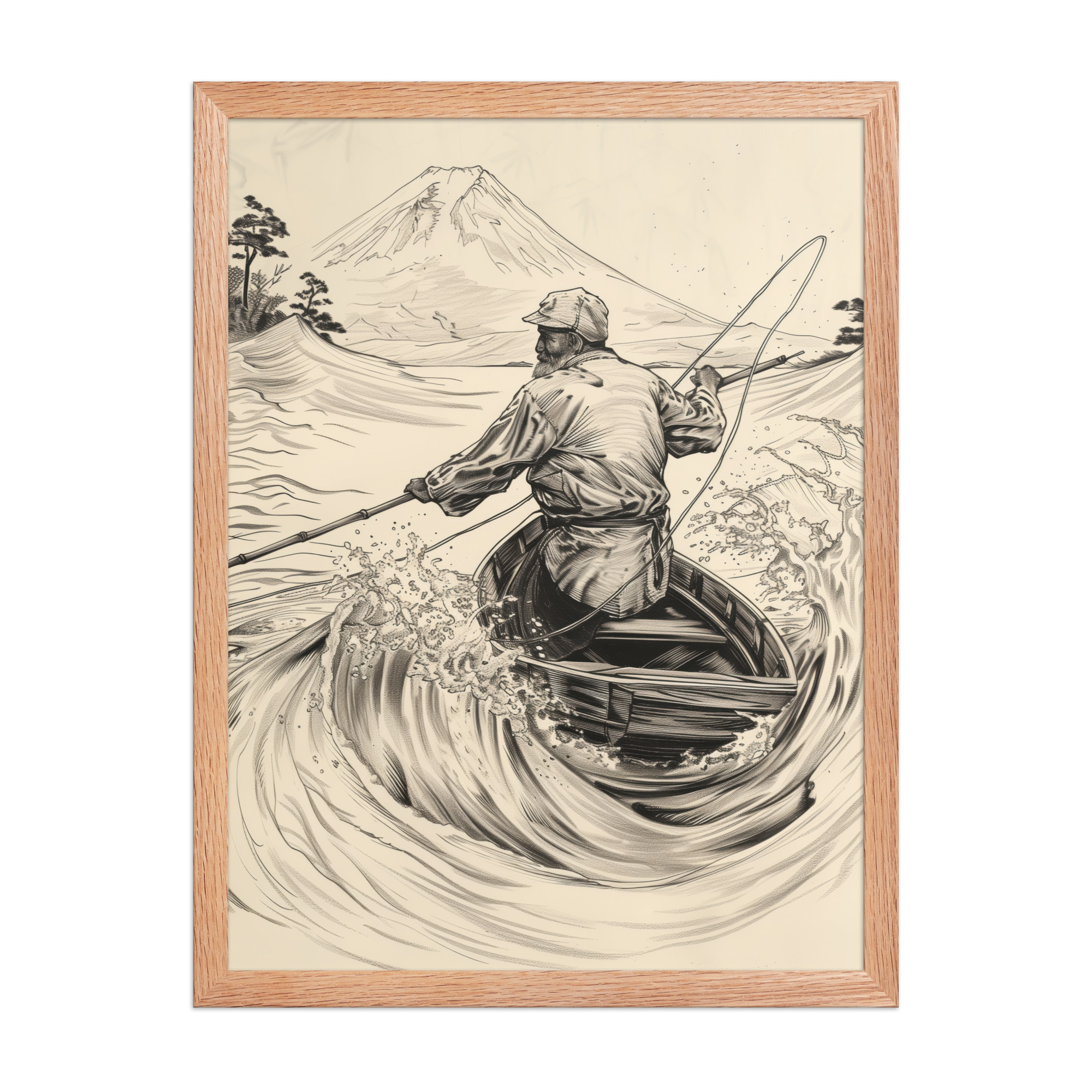 Fisherman of Mount Fuji — Japanese Woodblock Style Wall Art — Framed Poster - Image 12