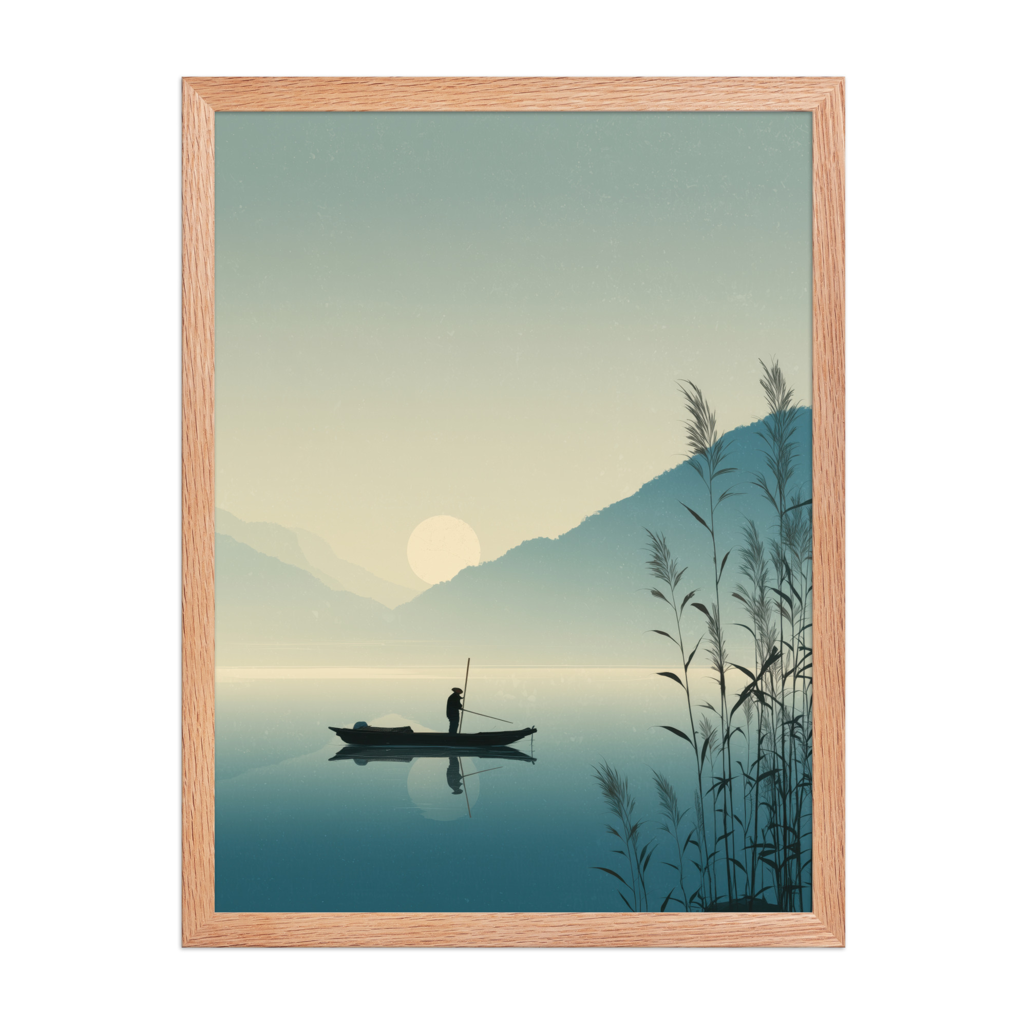 Twilight Fisherman — Zen Lake Landscape Wall Art — Framed Poster - Image 8