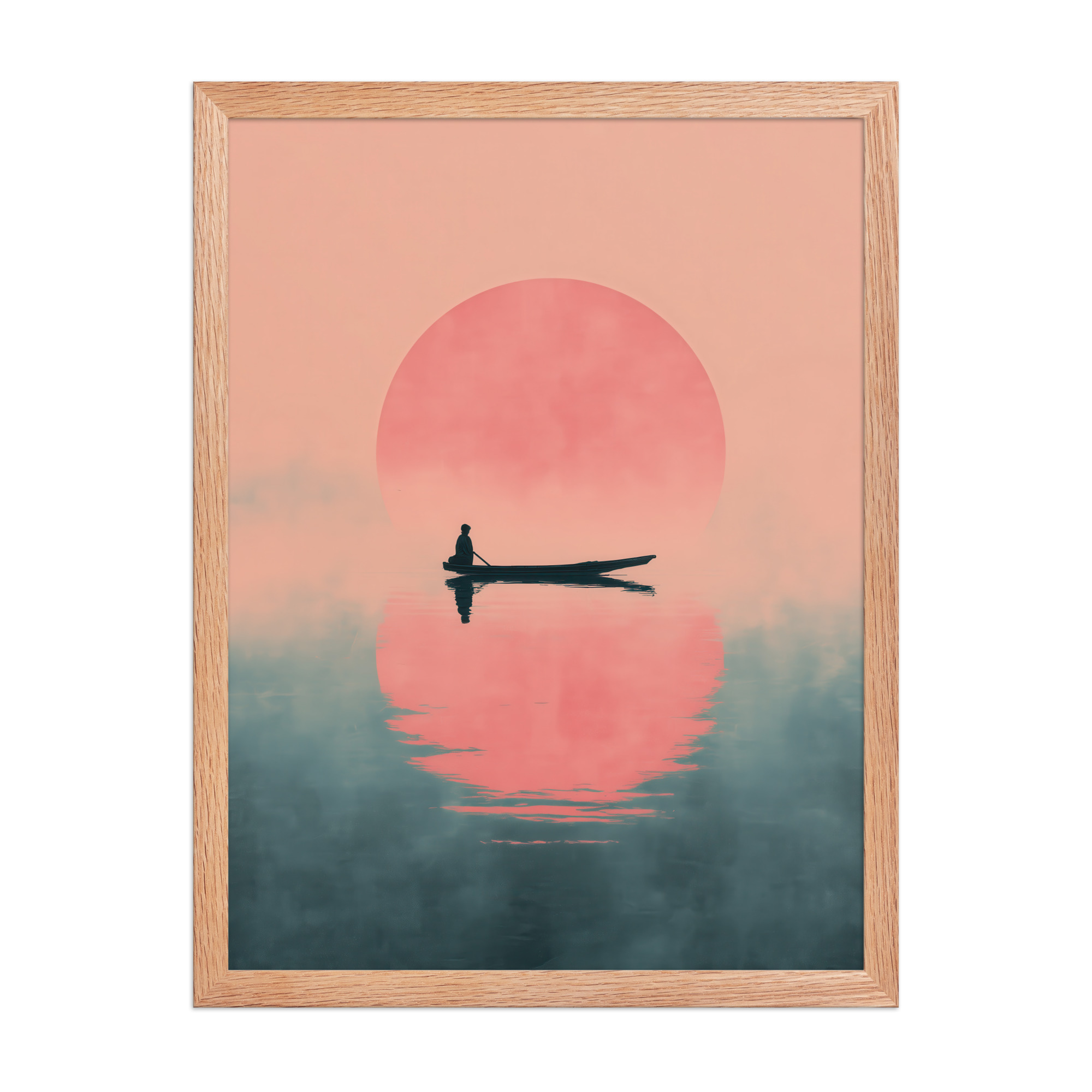 Fisherman in Misty Dawn — Minimal Sunrise Boat Wall Art — Framed Poster - Image 14