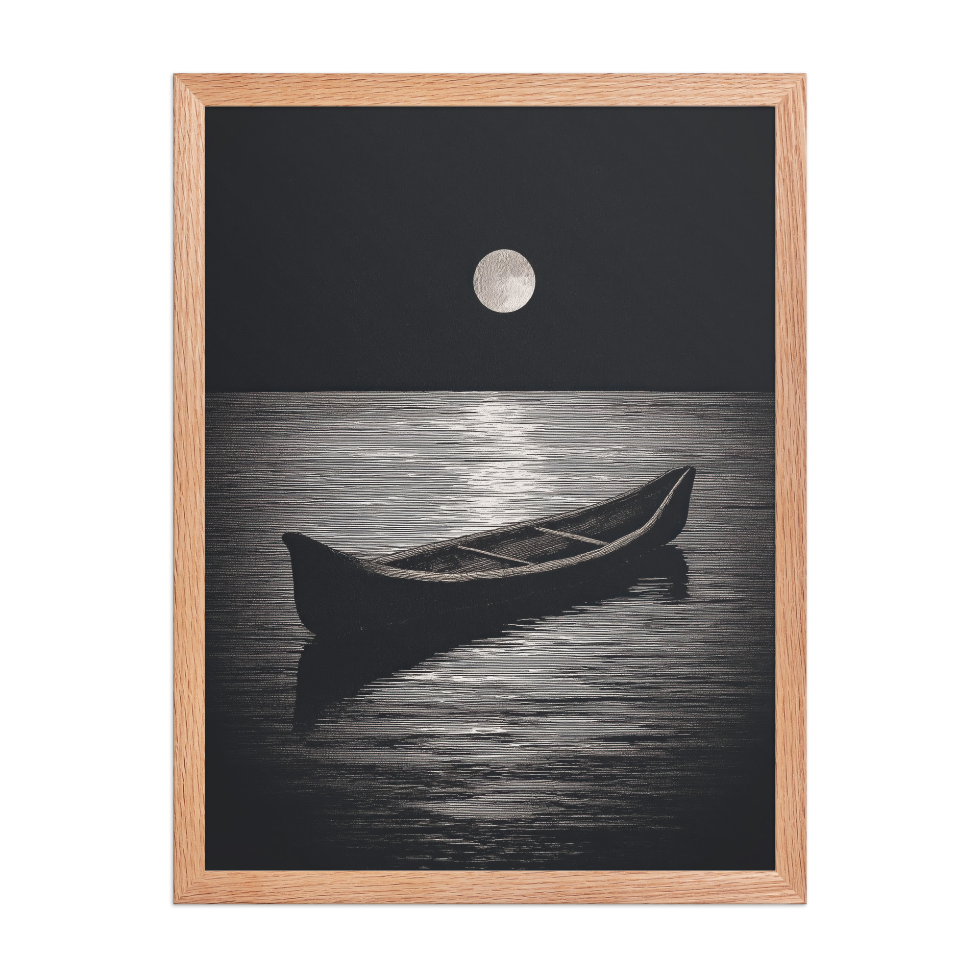 Moonlit Canoe II — Minimal Silver Moon Night Wall Art — Framed Poster - Image 14