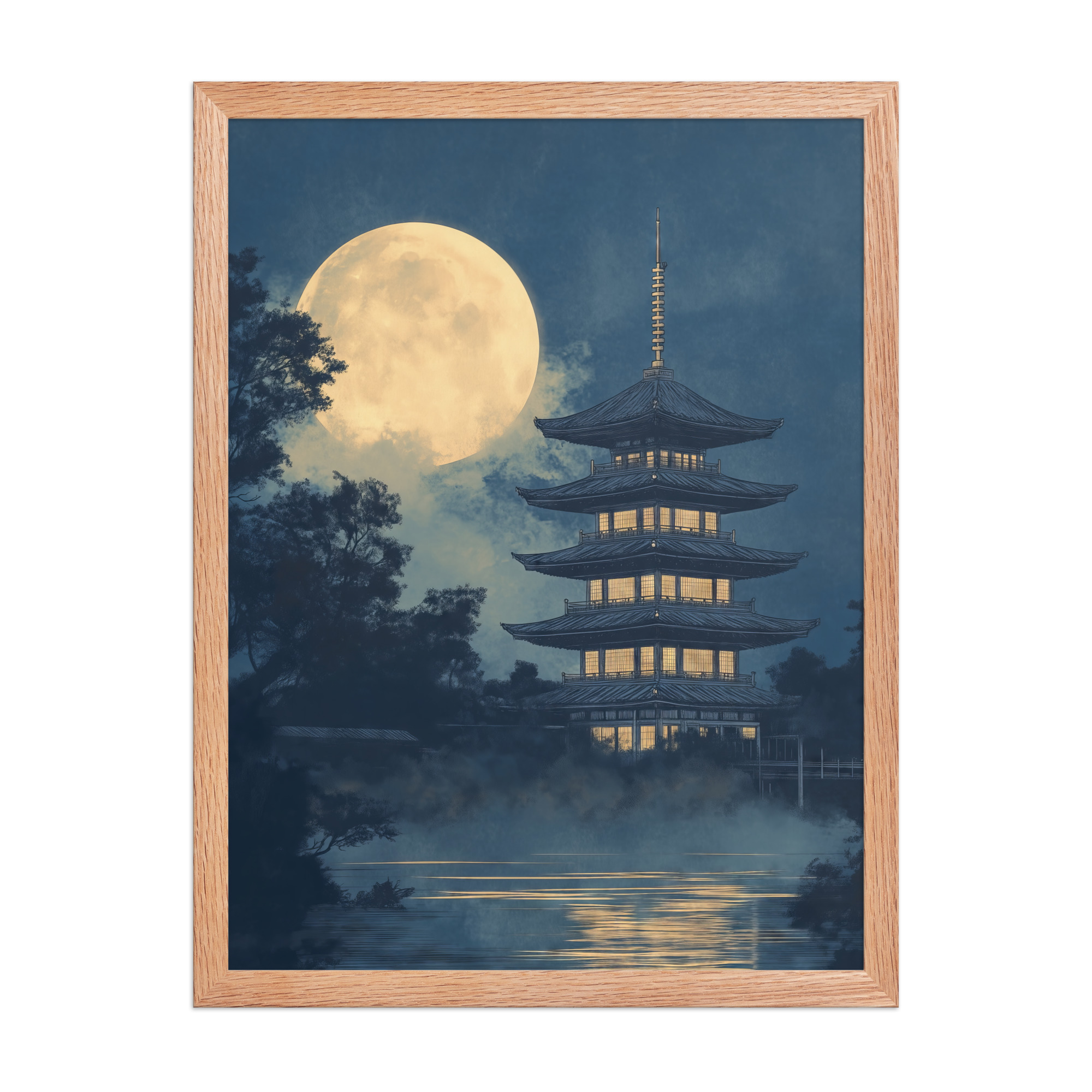 Moonlit Pagoda — Japanese Temple, Night Landscape Wall Art — Framed Poster - Image 14