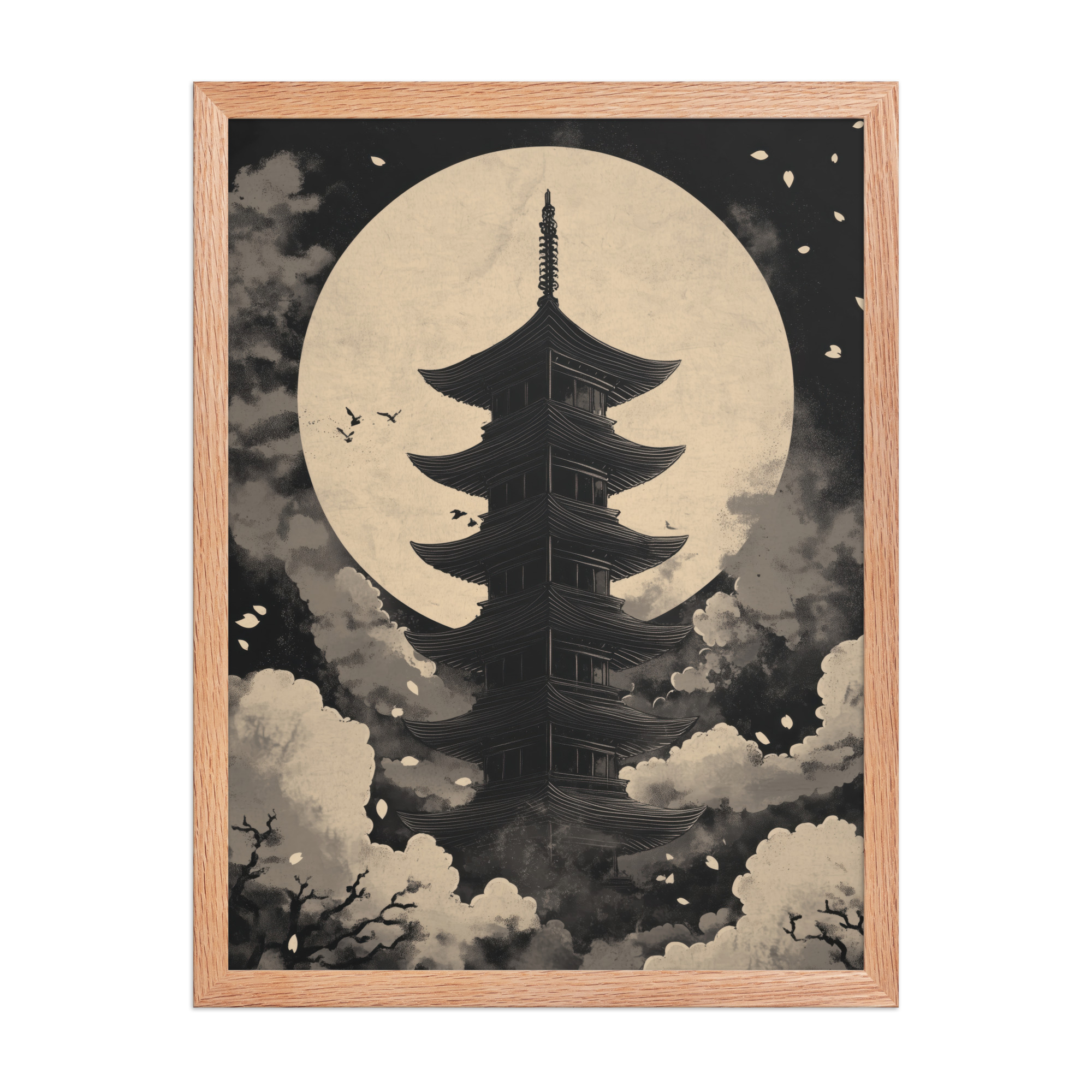 Moonlit Zen Pagoda — Monochrome Pagoda, Japanese Night Wall Art — Framed Poster - Image 10