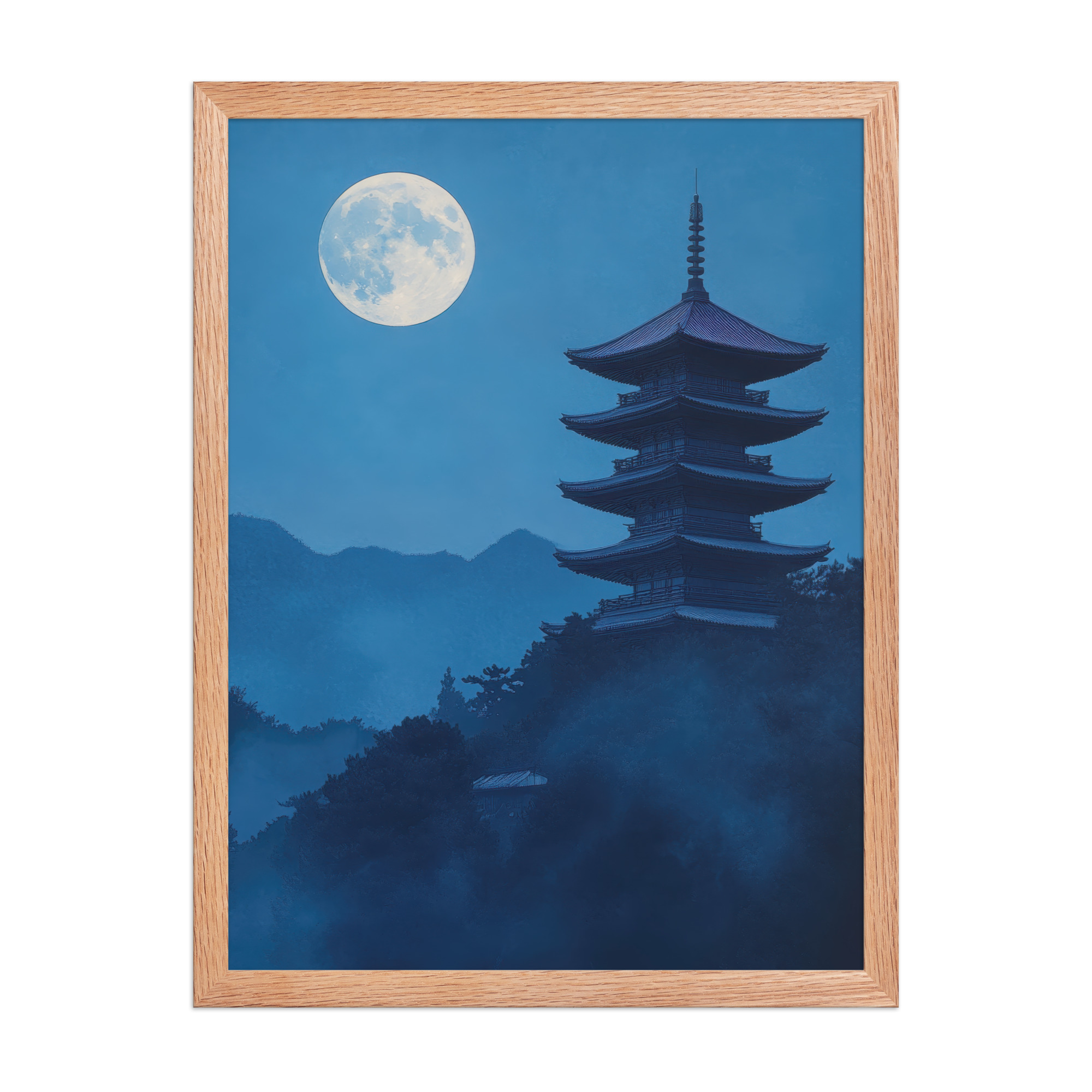 Twilight Pagoda Stillness — Moonlit Temple Wall Decor — Framed Poster - Image 12