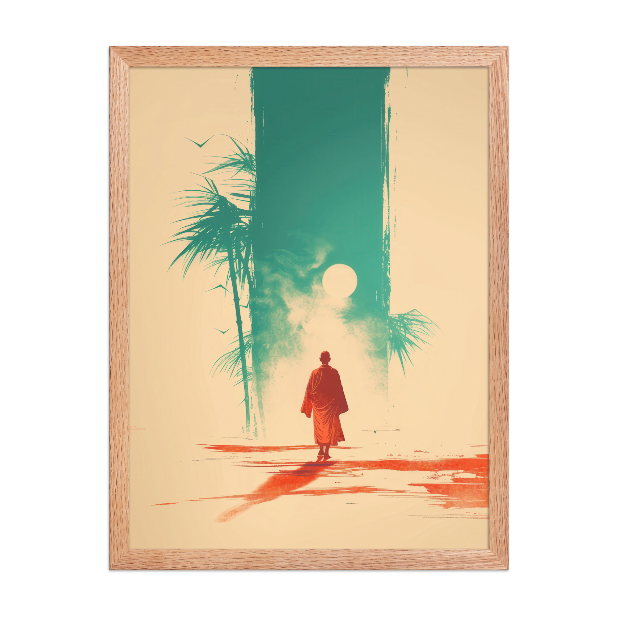 Solitary Monk – Bamboo Journey Japandi Zen Wall Art – Framed Poster - Image 14