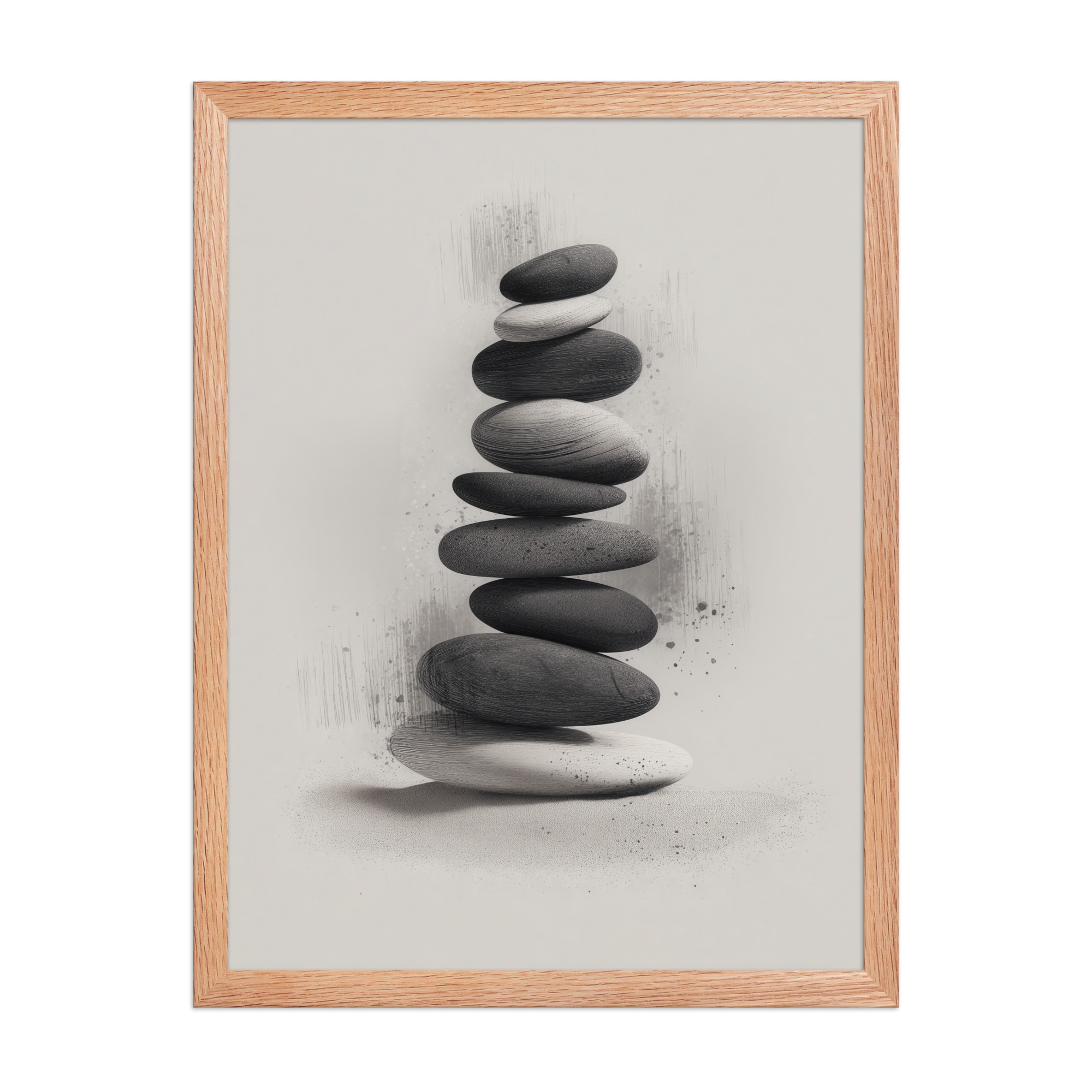 Balanced Stillness – Stacked Stones II Modern Monochrome Zen Wall Art – Framed Poster - Image 14