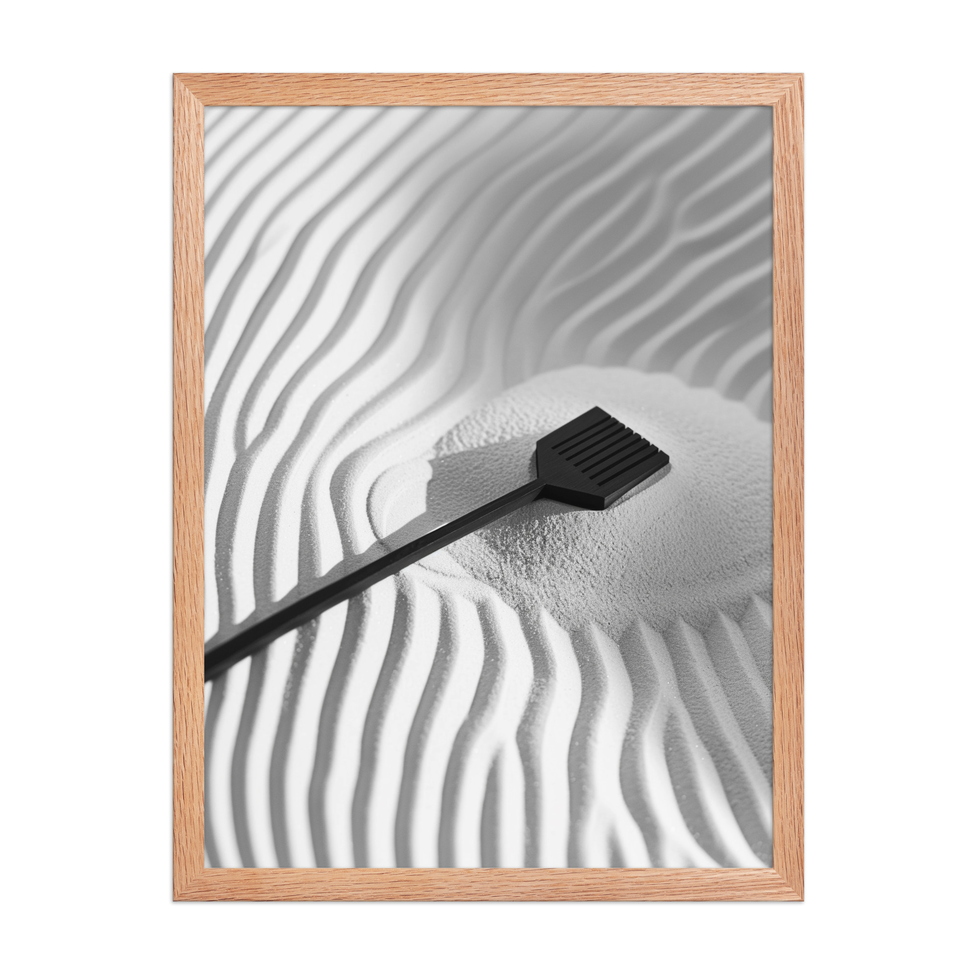 Zen Sand Rake – Minimal Monochrome Ripples Wall Art – Framed Poster - Image 14