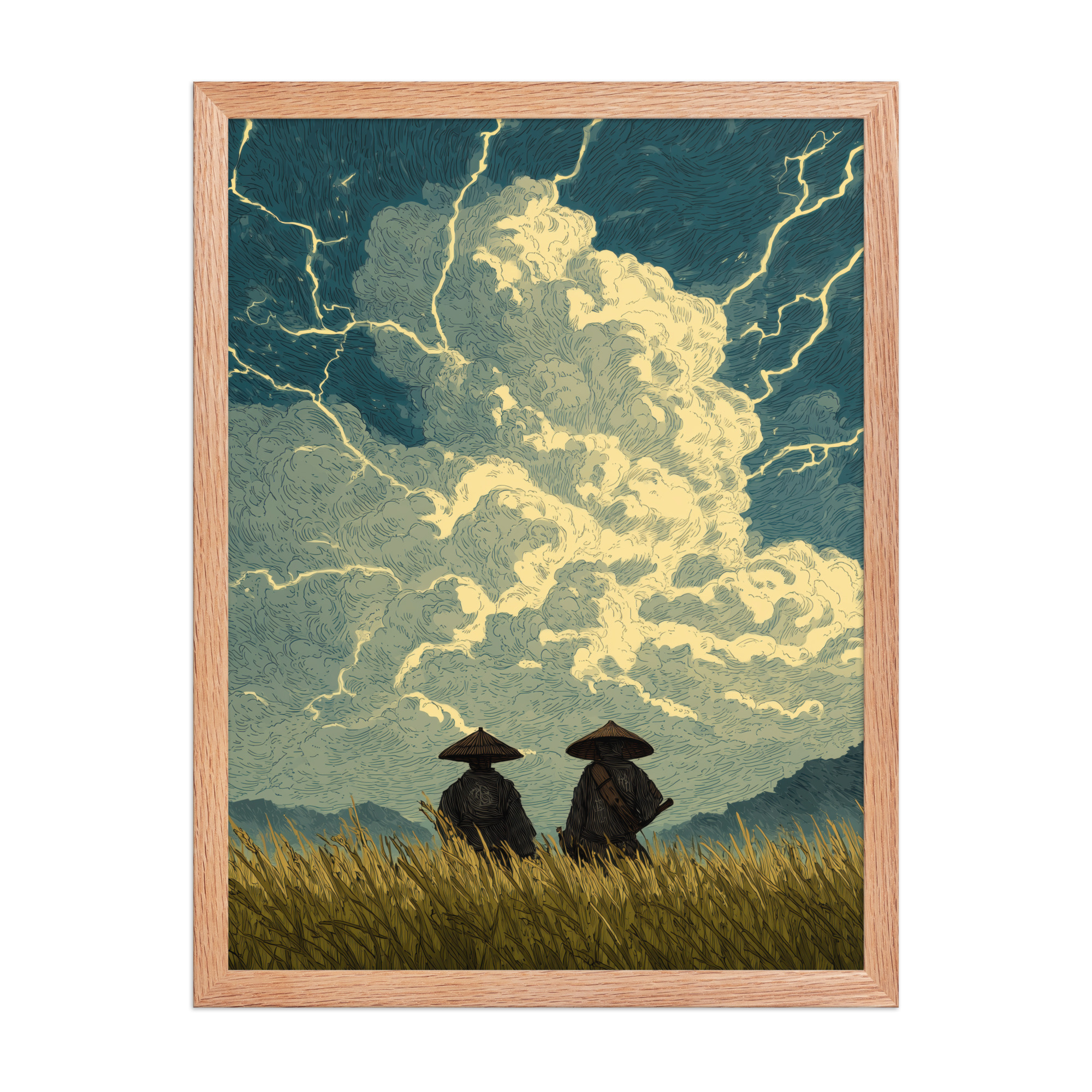 Before the Storm – Ukiyo-e Samurai Watchers Landscape Wall Art – Framed Poster - Image 12