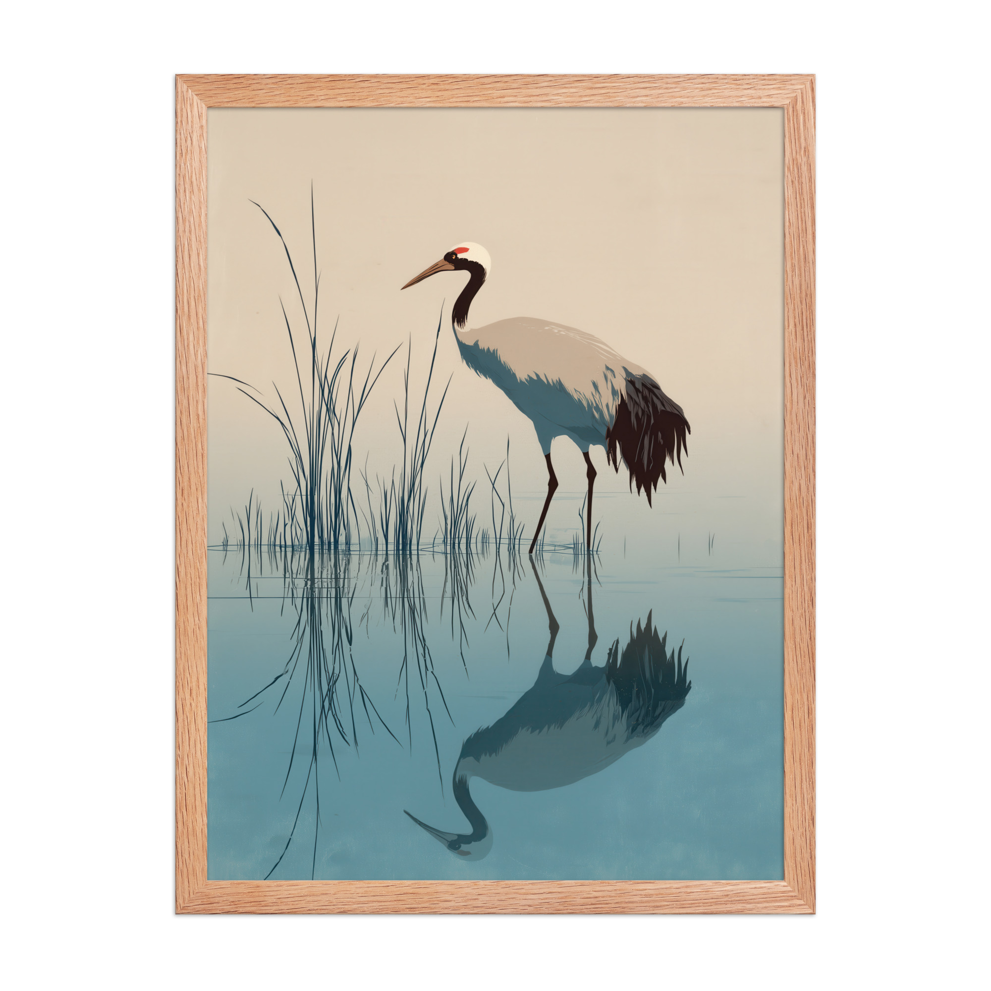 Crane and Reflection Stillness – Minimal Ukiyo-e Bird Wall Art – Framed Poster - Image 14