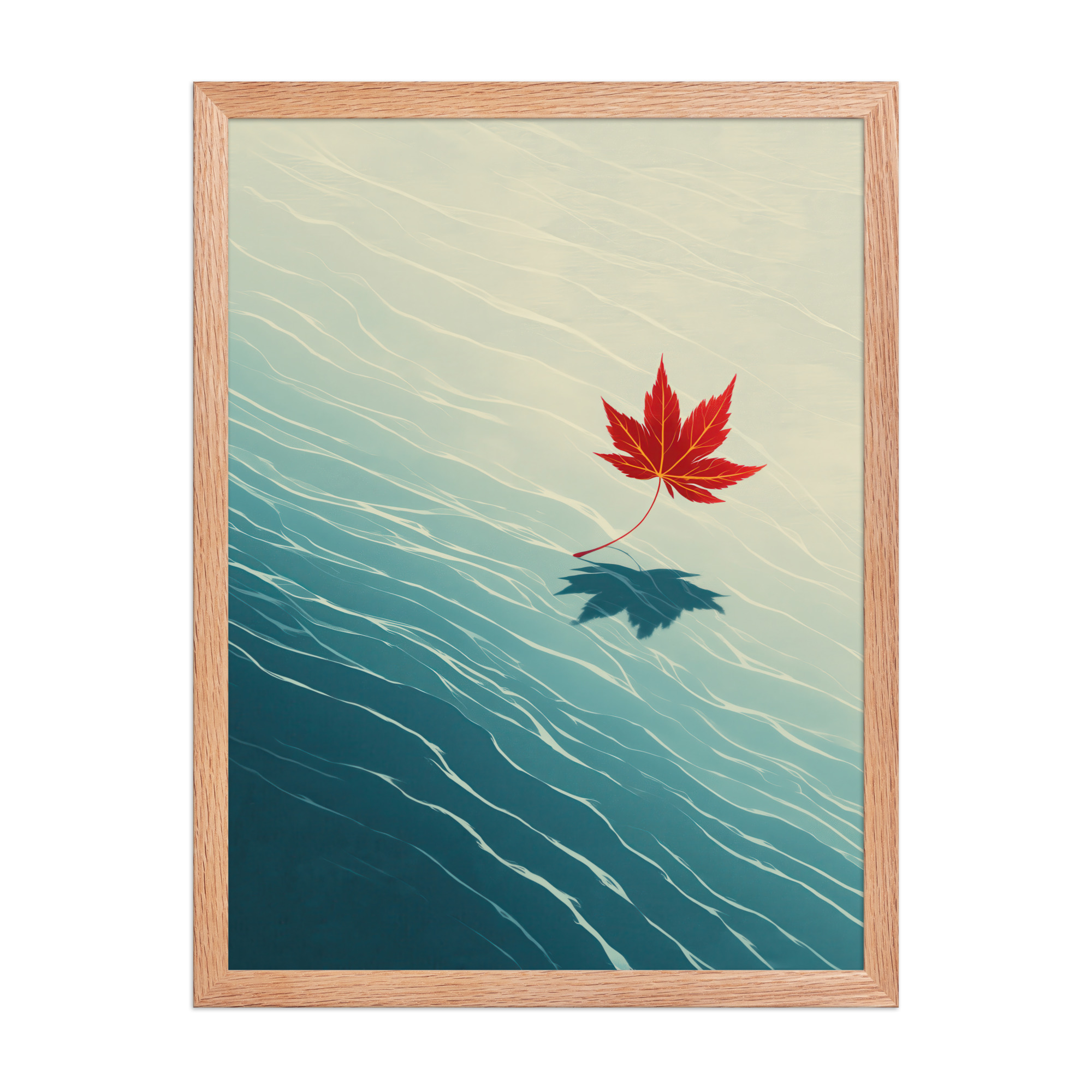 Floating Maple I – Red Leaf on Water Ukiyo-e Wall Art – Framed Poster - Image 14