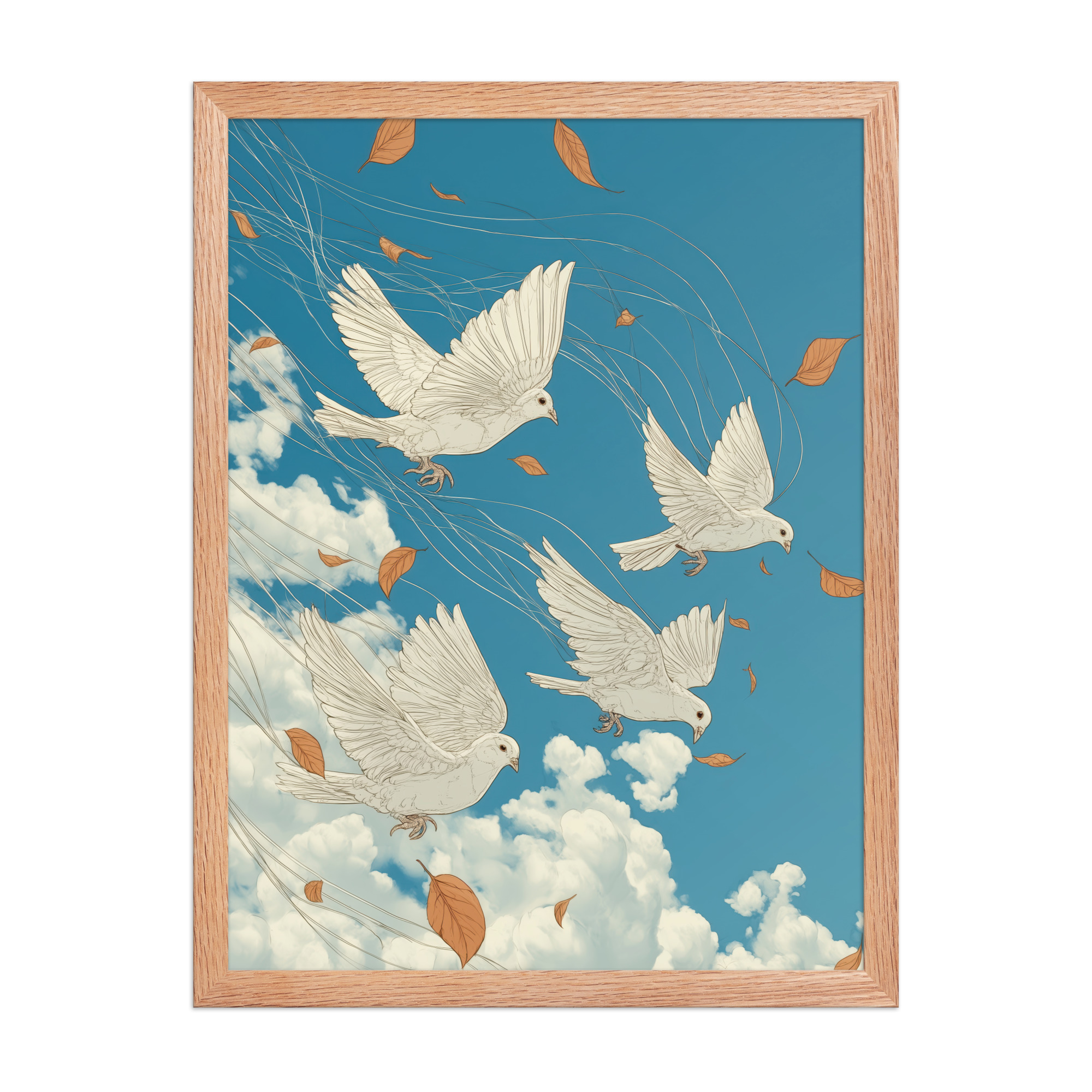 White Doves in Wind (Hokusai) – Autumn Leaves in Flight Ukiyo-e Wall Decor – Framed Poster - Image 10