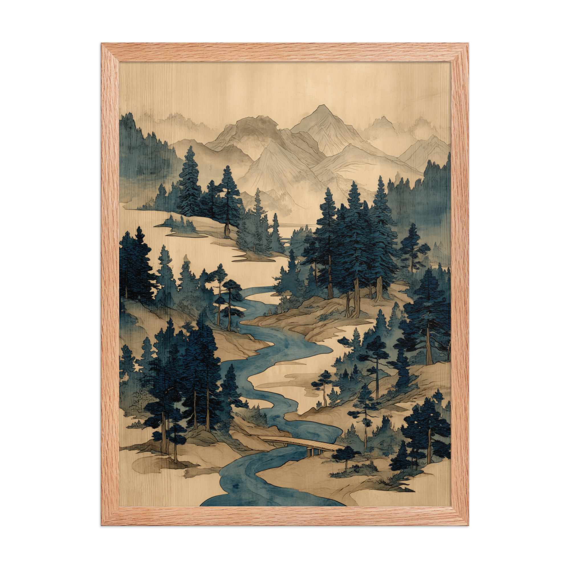 Winding River Pines – Ukiyo-e Mountain Stream Landscape Wall Art – Framed Poster - Image 14