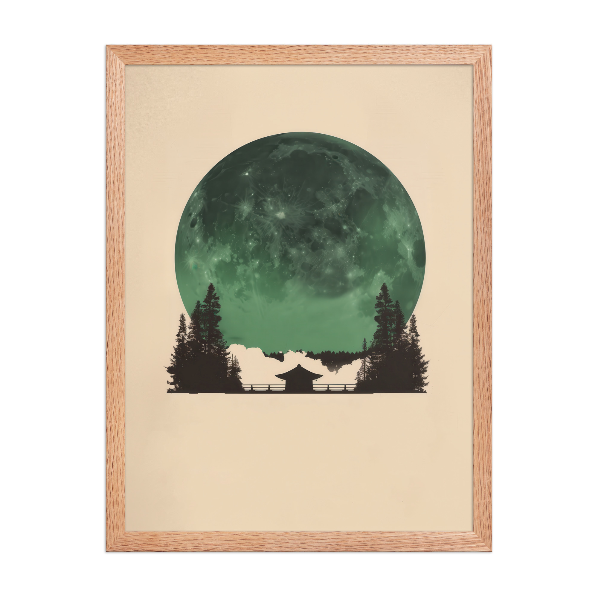 Emerald Moon Temple — Japandi Silhouette Wall Art — Framed Poster - Image 14