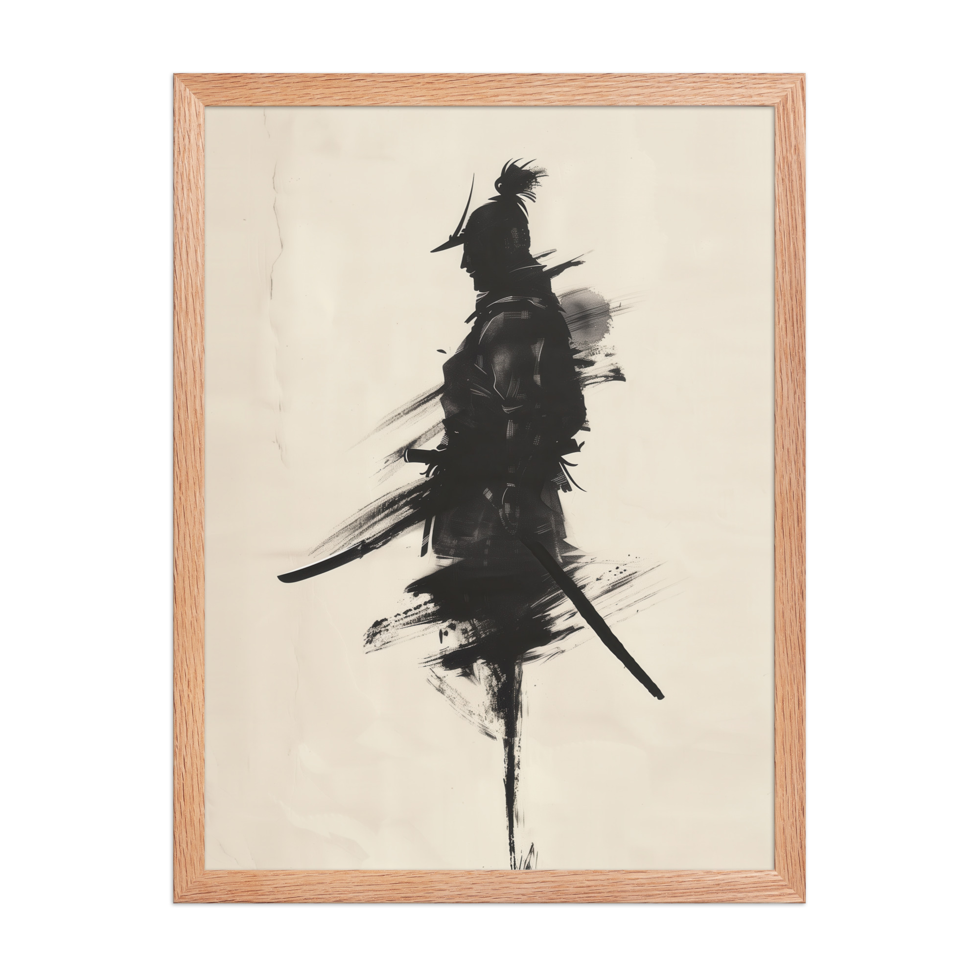Shadowed Warrior – Sumi-e Silhouette of a Lone Samurai Wall Decor – Framed Poster - Image 14