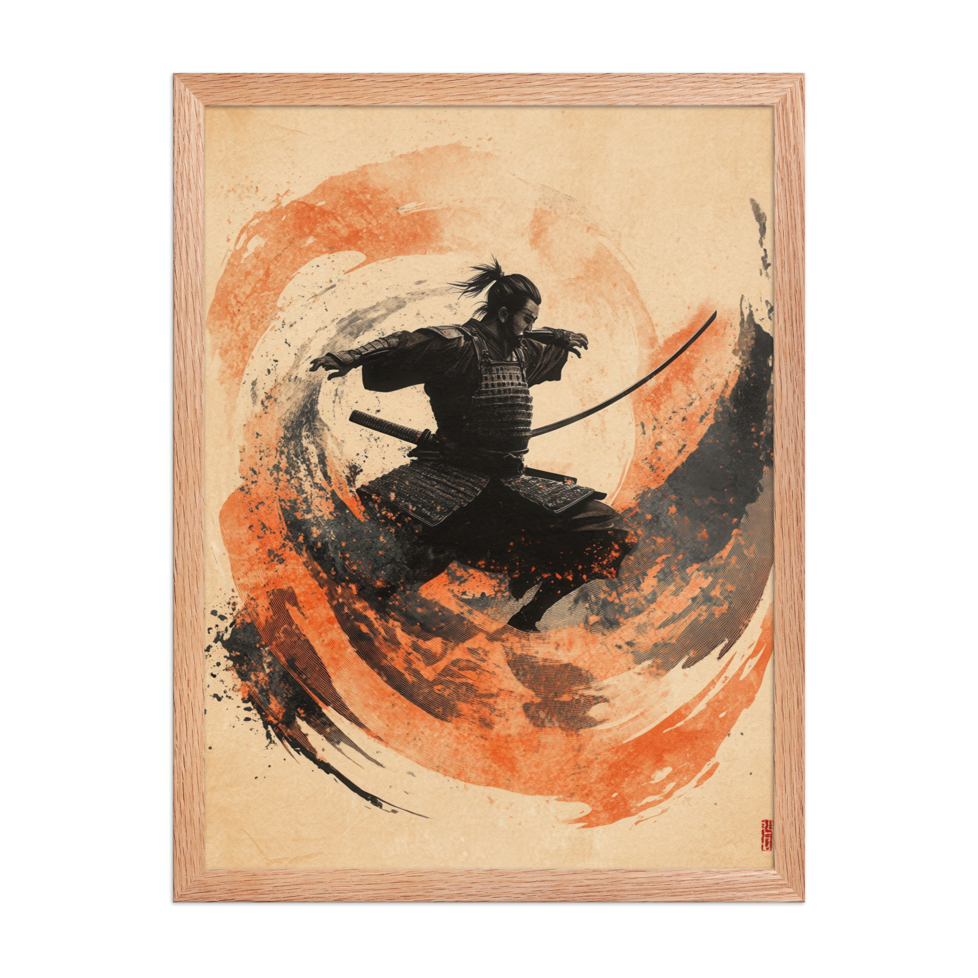 Samurai Swirl – Brush-Stroke Motion and Warrior Focus Wall Decor – Framed Poster - Image 6