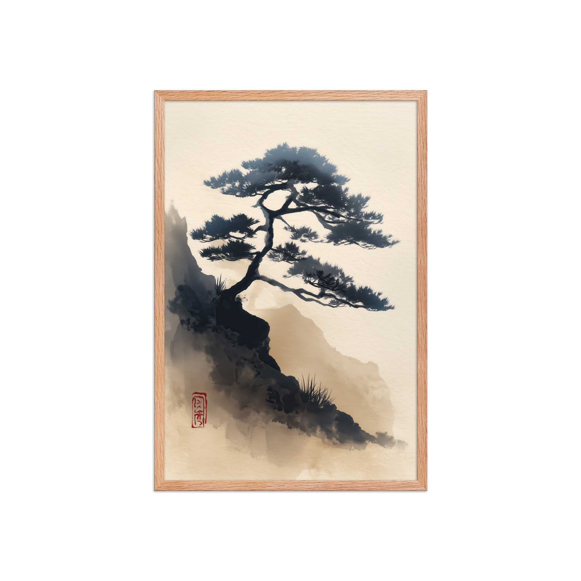 Mountain Pine in Soft Ink — Sumi-e Japanese Landscape Wall Decor — Framed Poster - Image 13