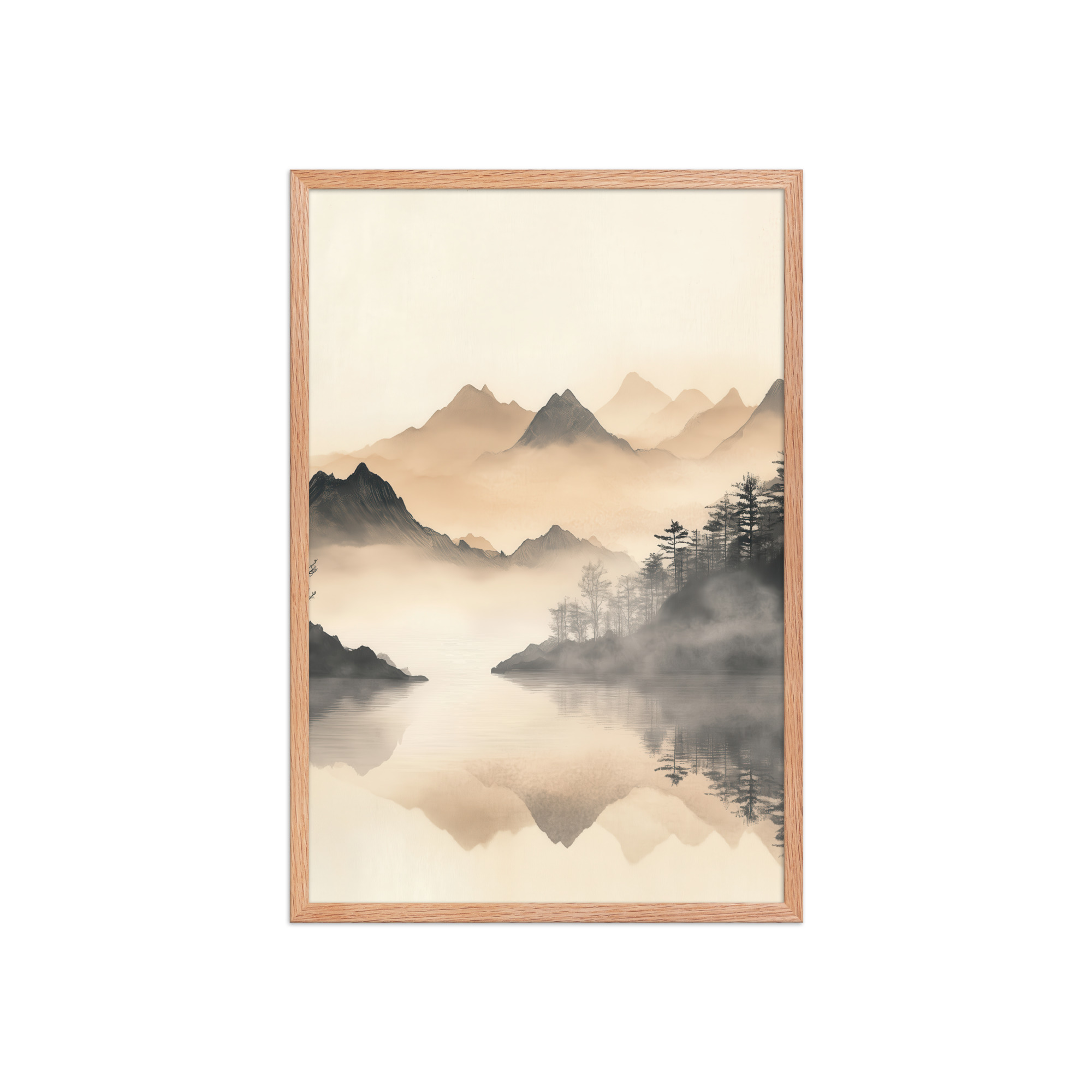 Misty Mountain Reflection — Japandi Lake Landscape Wall Decor — Framed Poster - Image 13