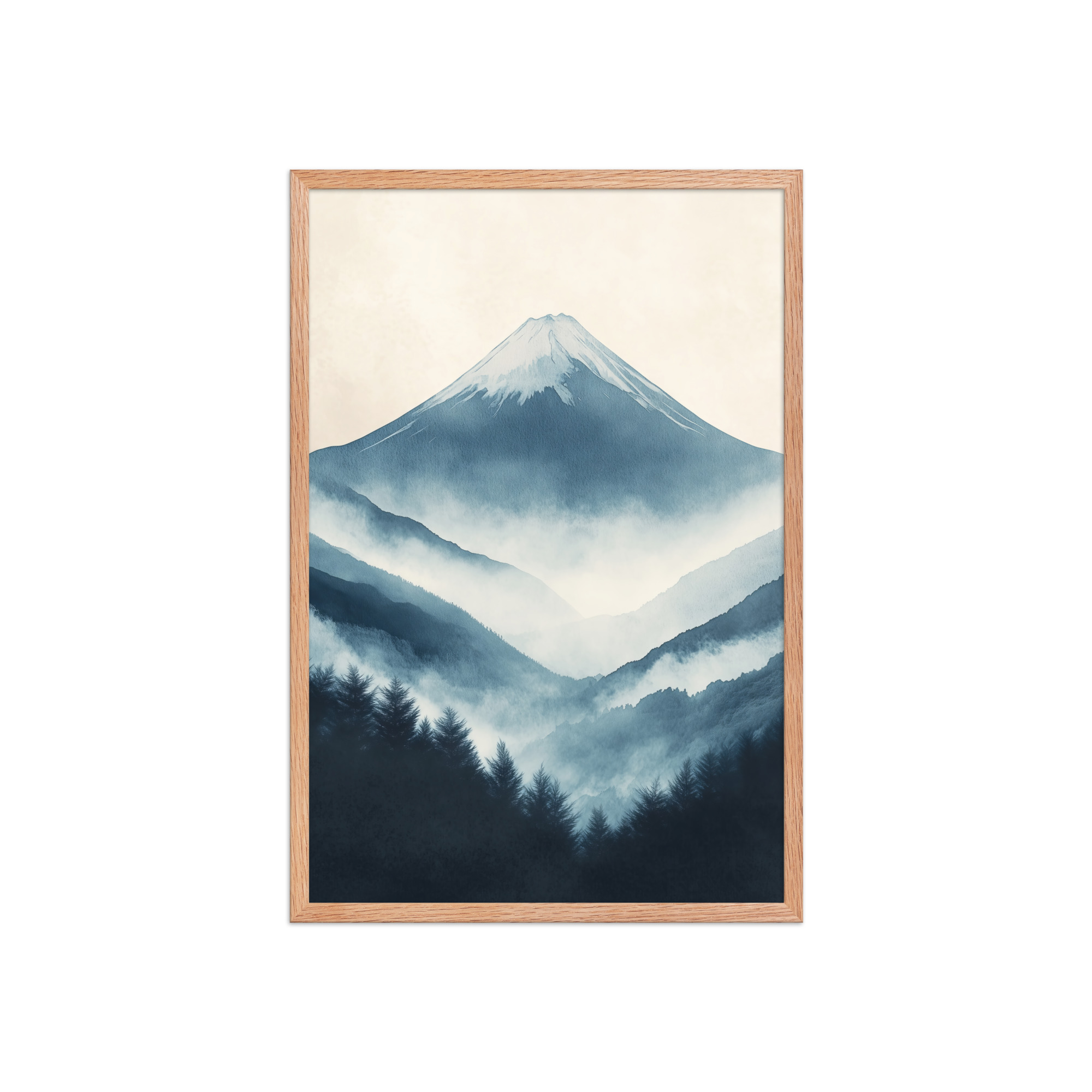 Misty Peaks — Indigo Japandi Mountain Wall Art — Framed Poster - Image 13