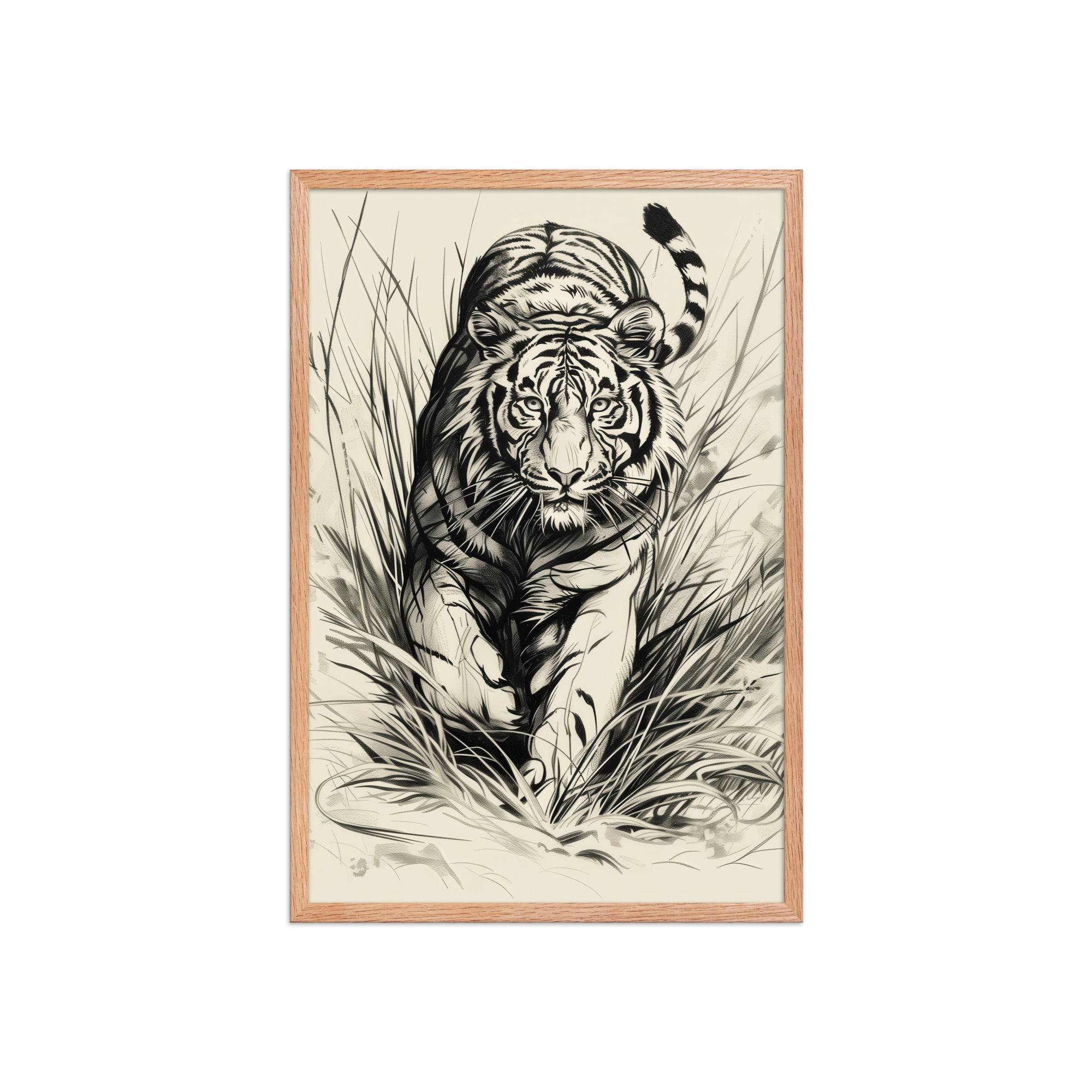 Tiger in Brush — Monochrome Ink Bengal Tiger Wall Art — Framed Poster - Image 7