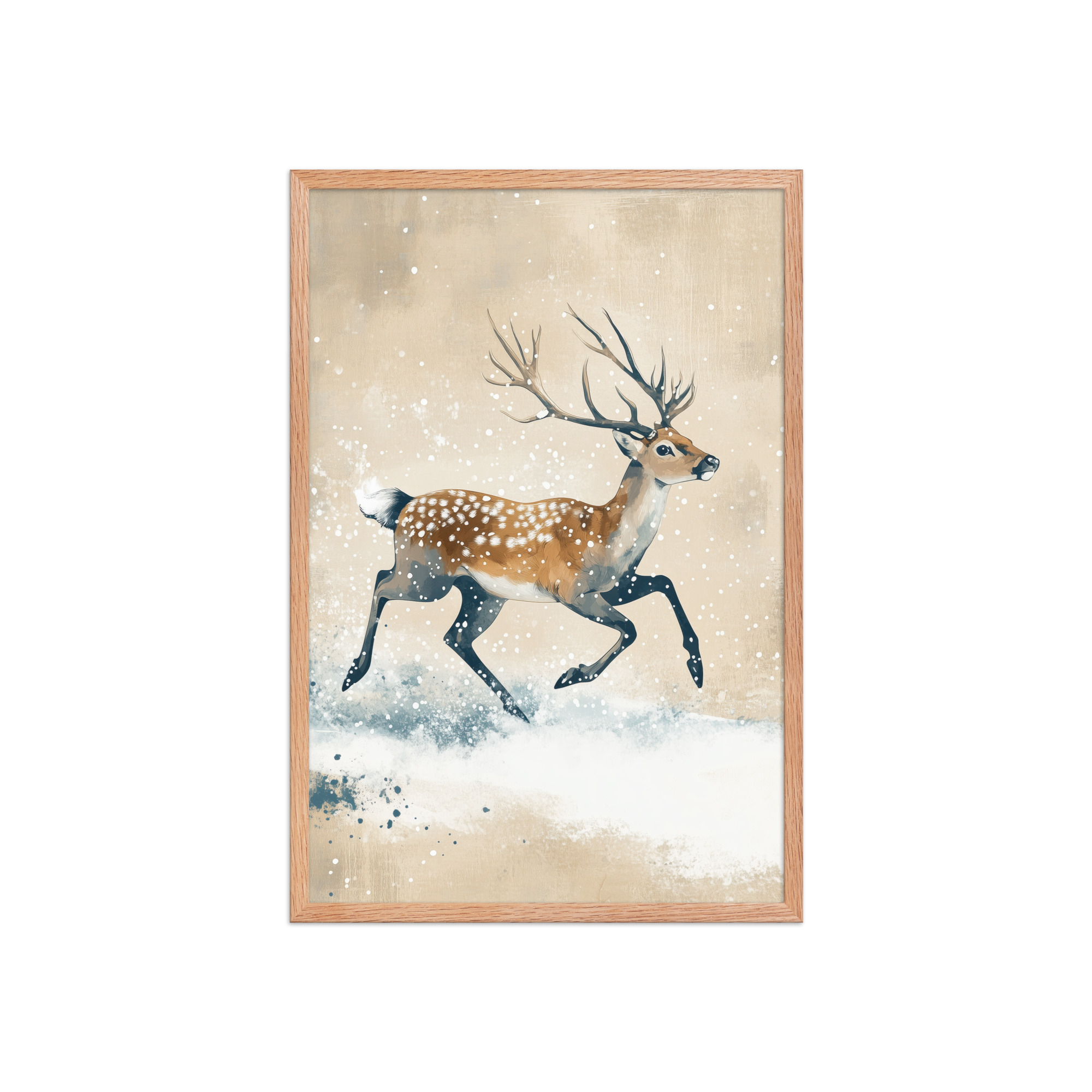Running Deer in Winter Snow — Modern Wildlife Wall Art — Framed Poster - Image 15