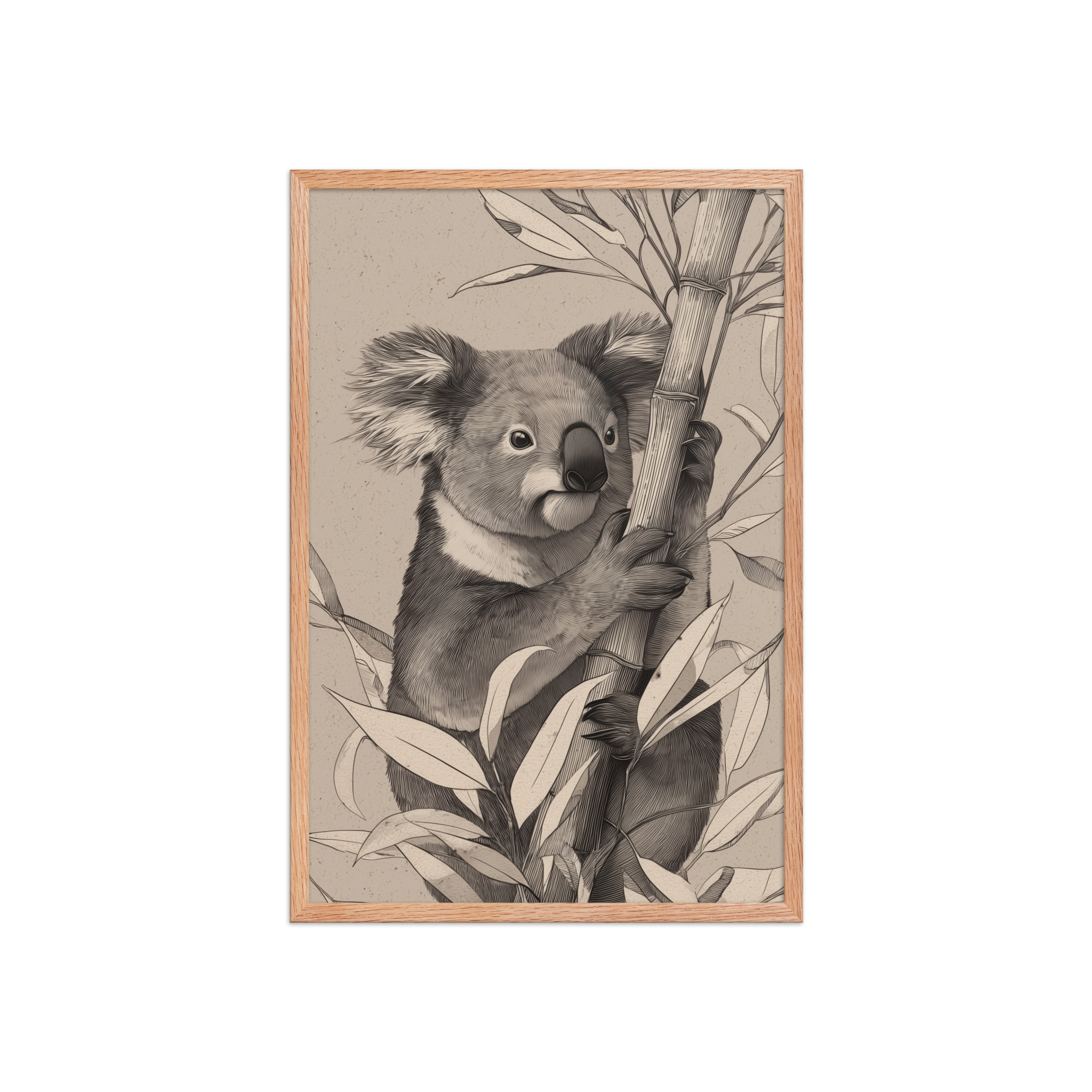 Koala Bamboo II — Detailed Koala Illustration with Bamboo Leaves Wall Decor — Framed Poster - Image 13