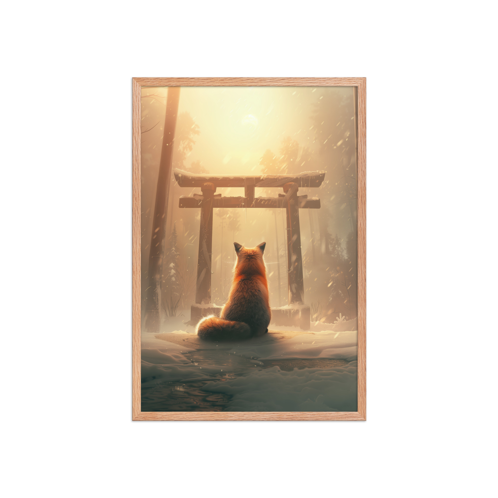 Fox Spirit at Torii — Cinematic Fox in Snowy Shrine Light Wall Decor — Framed Poster - Image 15