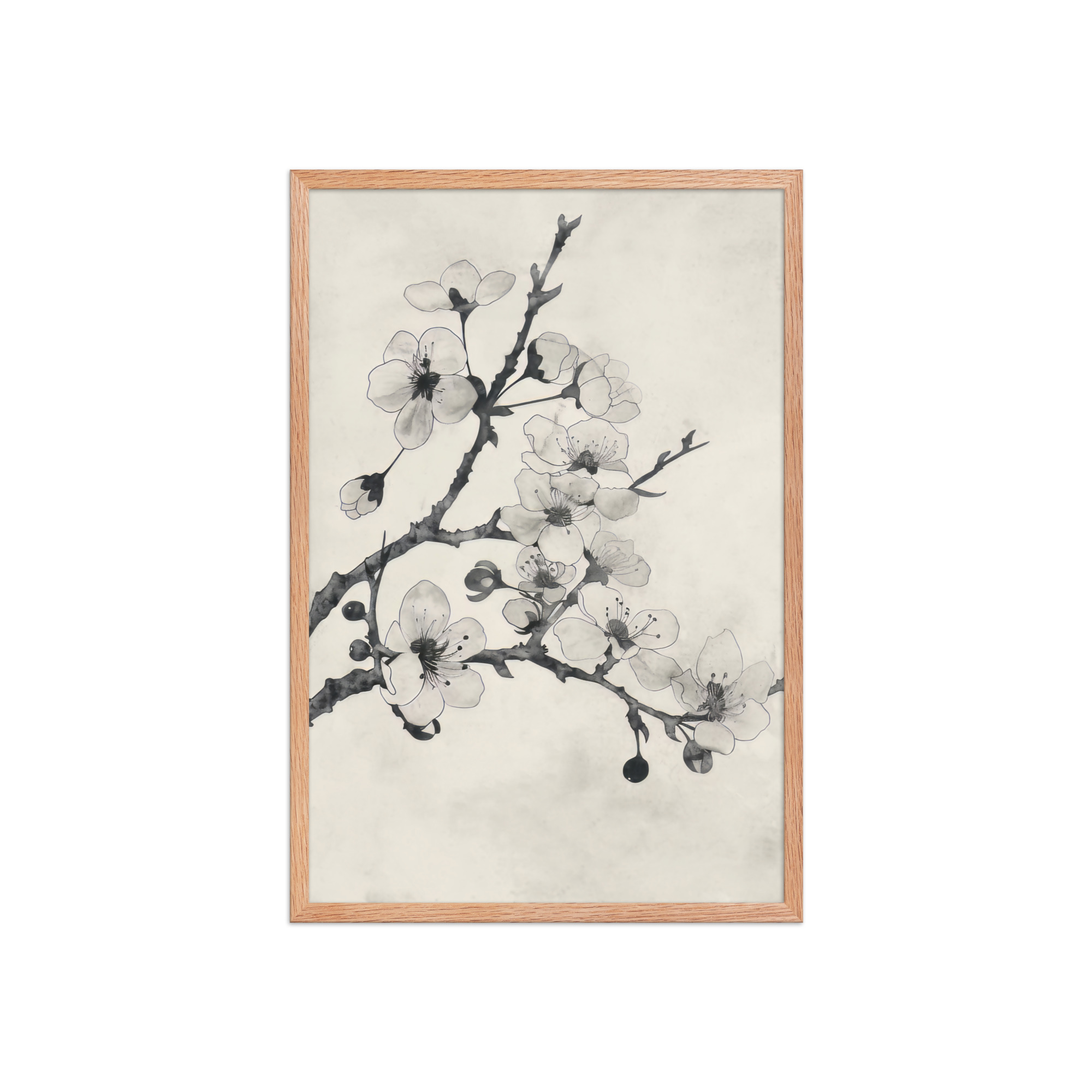 Ink-Wash Cherry Blossoms — Sumi-e Floral Ink Wall Art — Framed Poster - Image 5