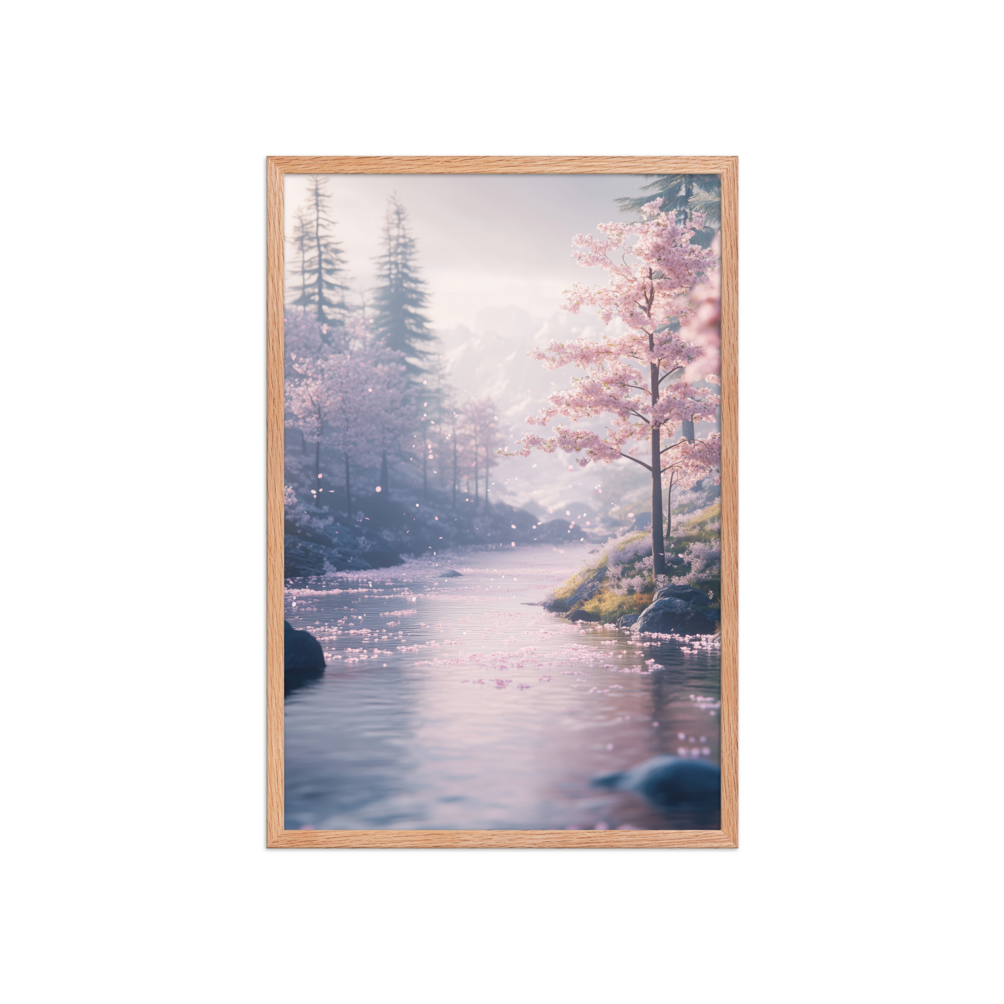 Nordic River Flow — Cherry Blossom Landscape Wall Decor — Framed Poster - Image 13