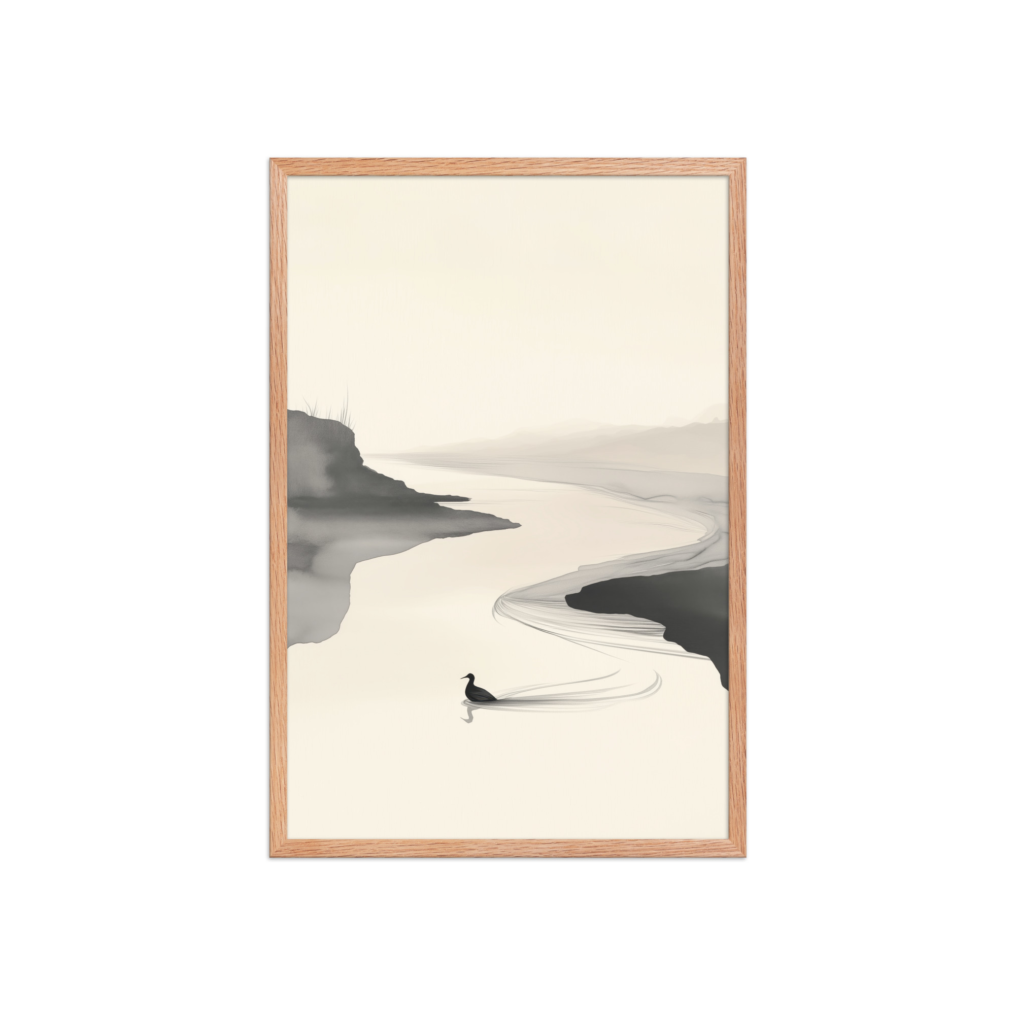 Tranquil River Flow — Minimal Ink Landscape Wall Decor — Framed Poster - Image 15