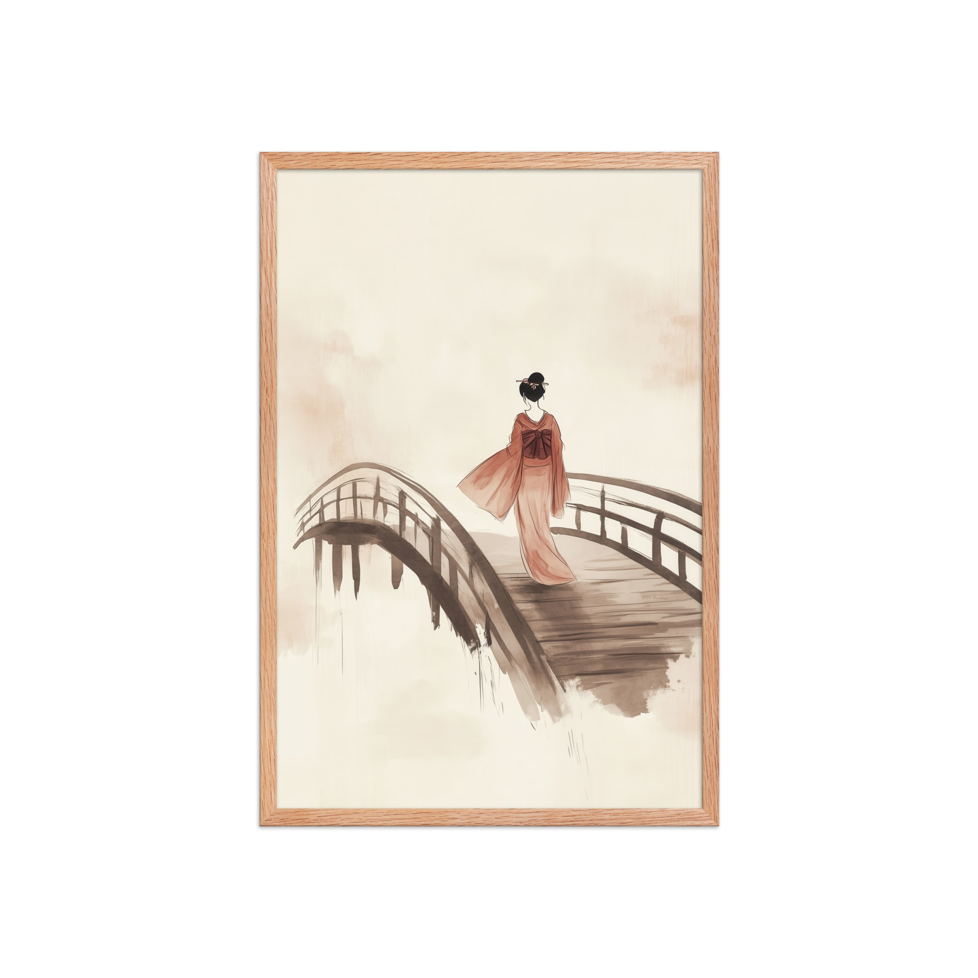 Geisha Bridge — Watercolor Japanese Bridge Wall Art — Framed Poster - Image 9