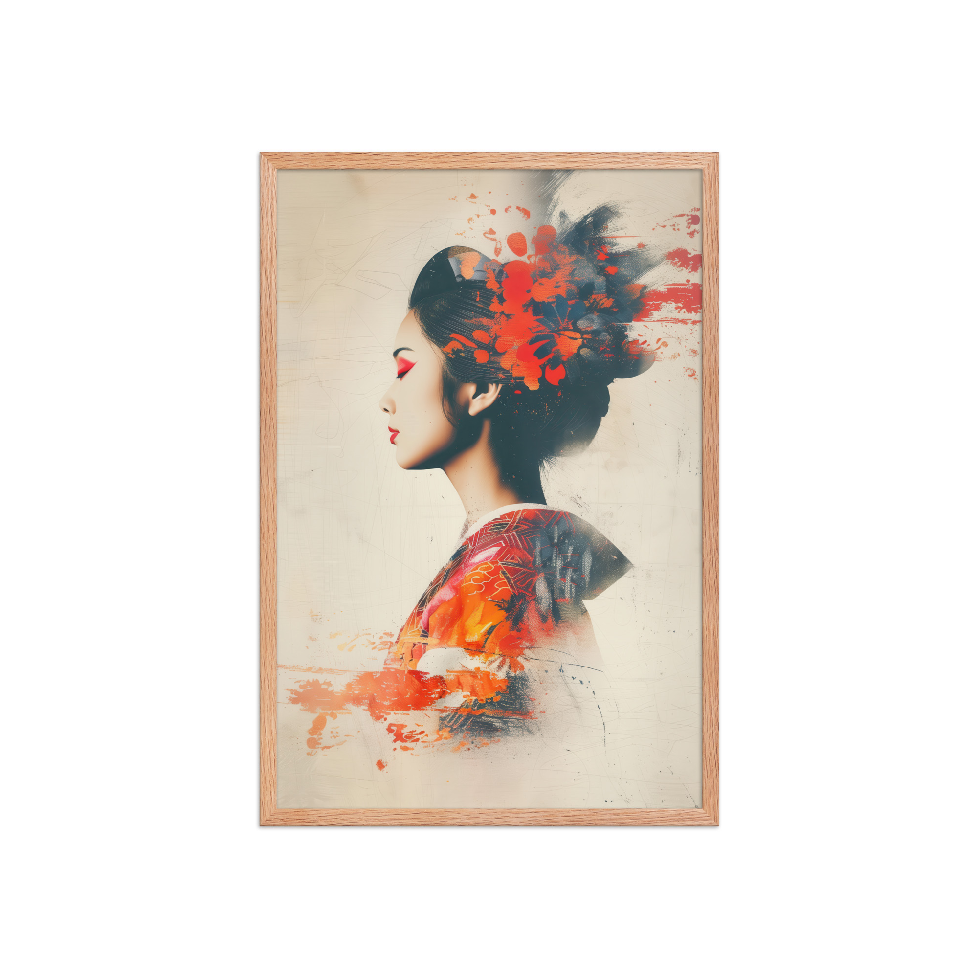 Painted Grace — Kimono Portrait, Abstract Brush Strokes Minimal Wall Art — Framed Poster - Image 13