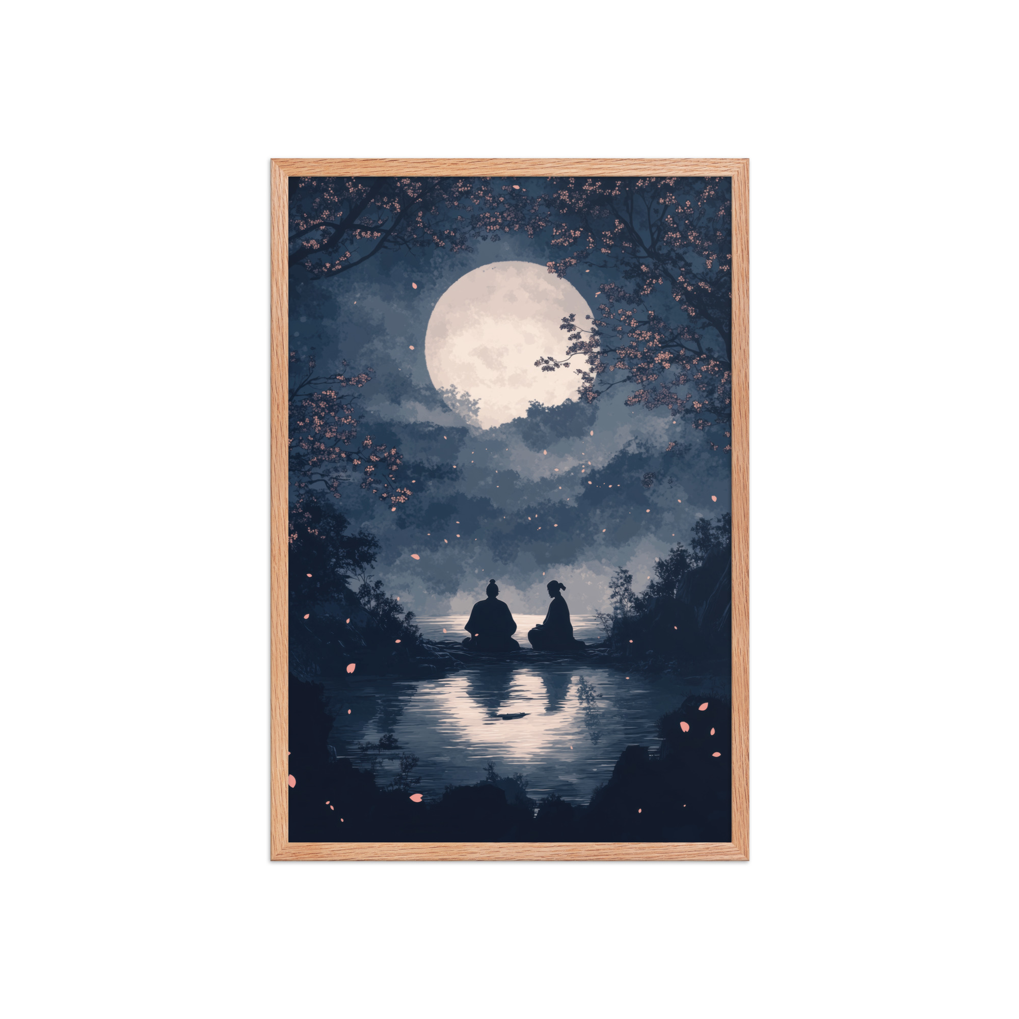 Midnight Reflections — Moonlit Lake Sakura Wall Art — Framed Poster - Image 13