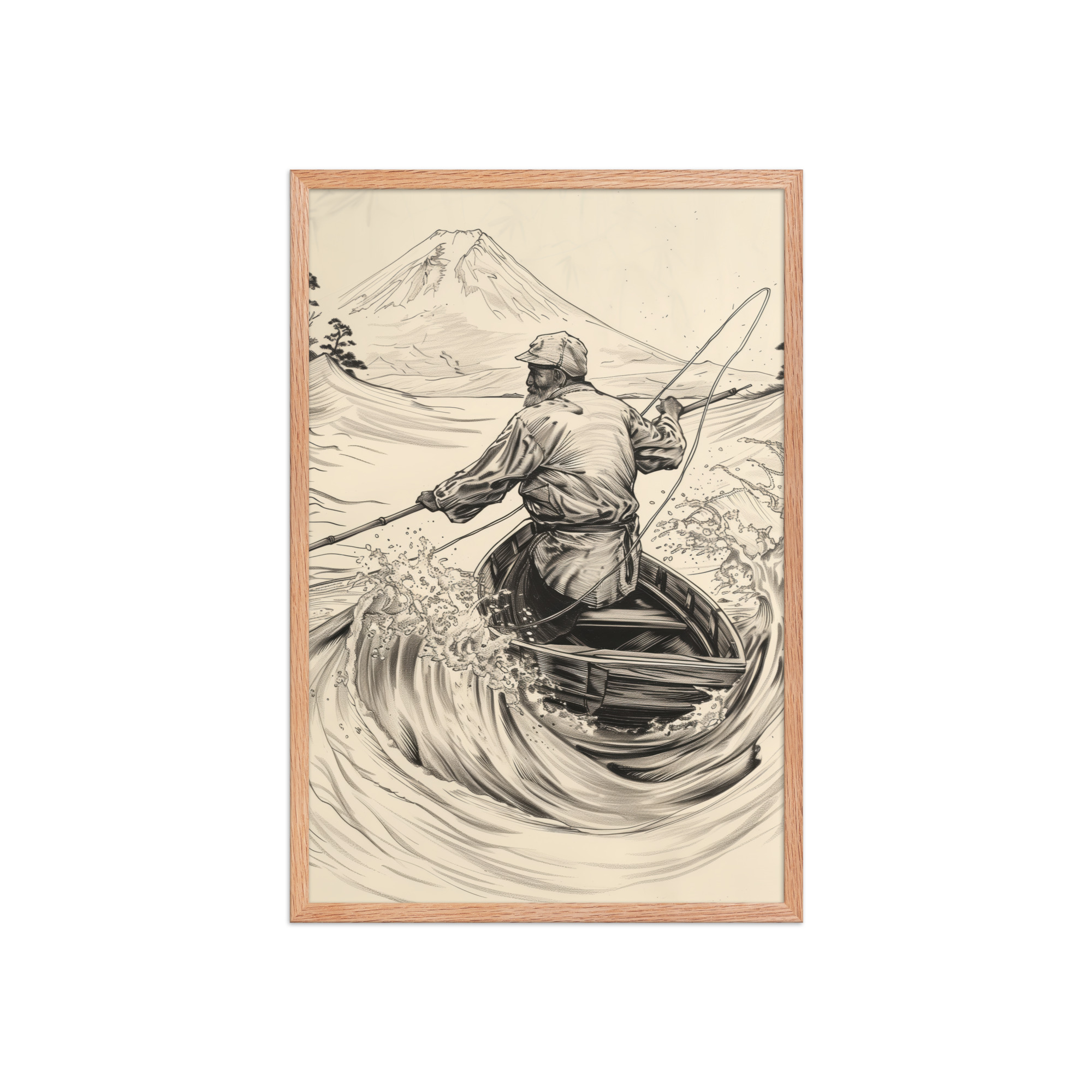 Fisherman of Mount Fuji — Japanese Woodblock Style Wall Art — Framed Poster - Image 13