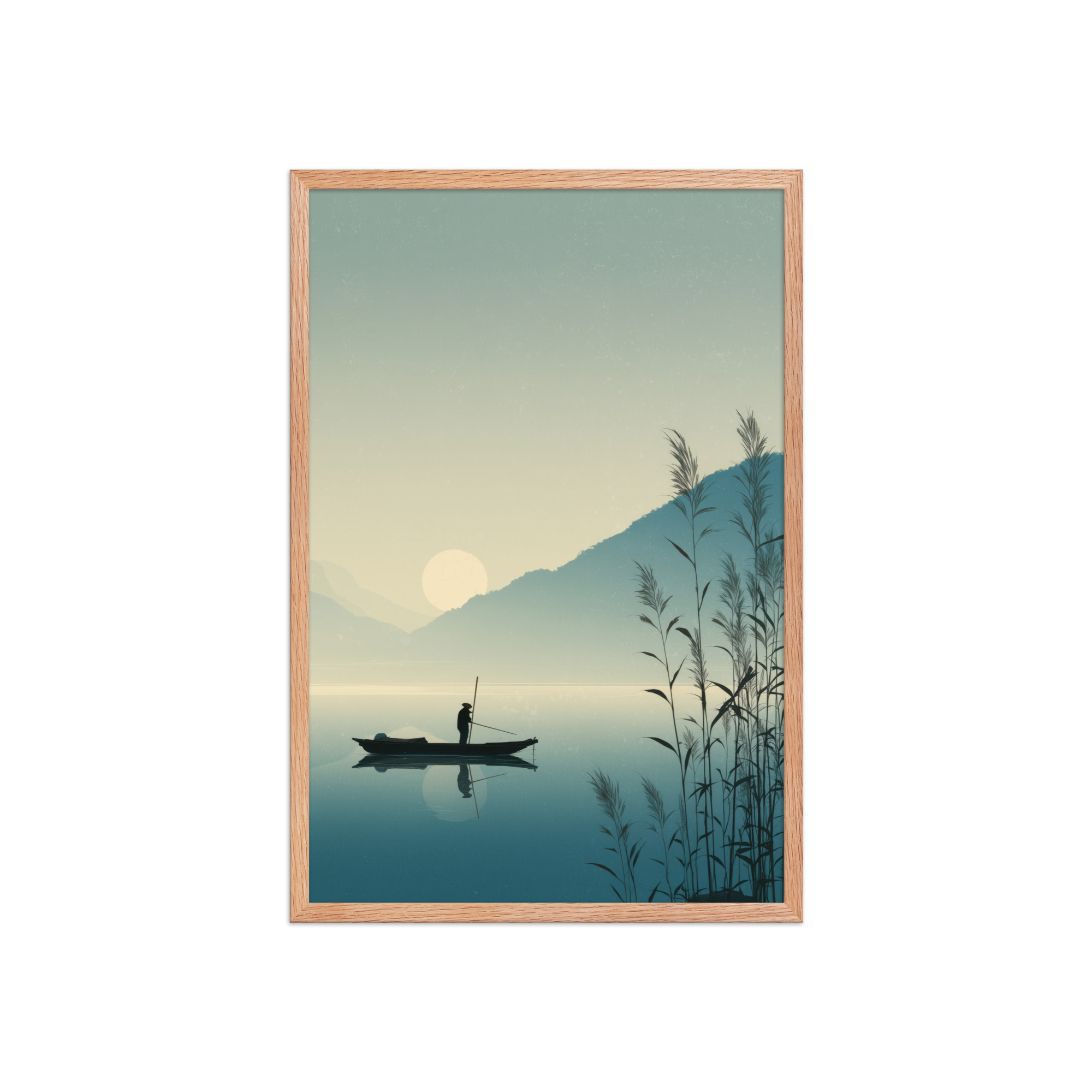 Twilight Fisherman — Zen Lake Landscape Wall Art — Framed Poster - Image 9