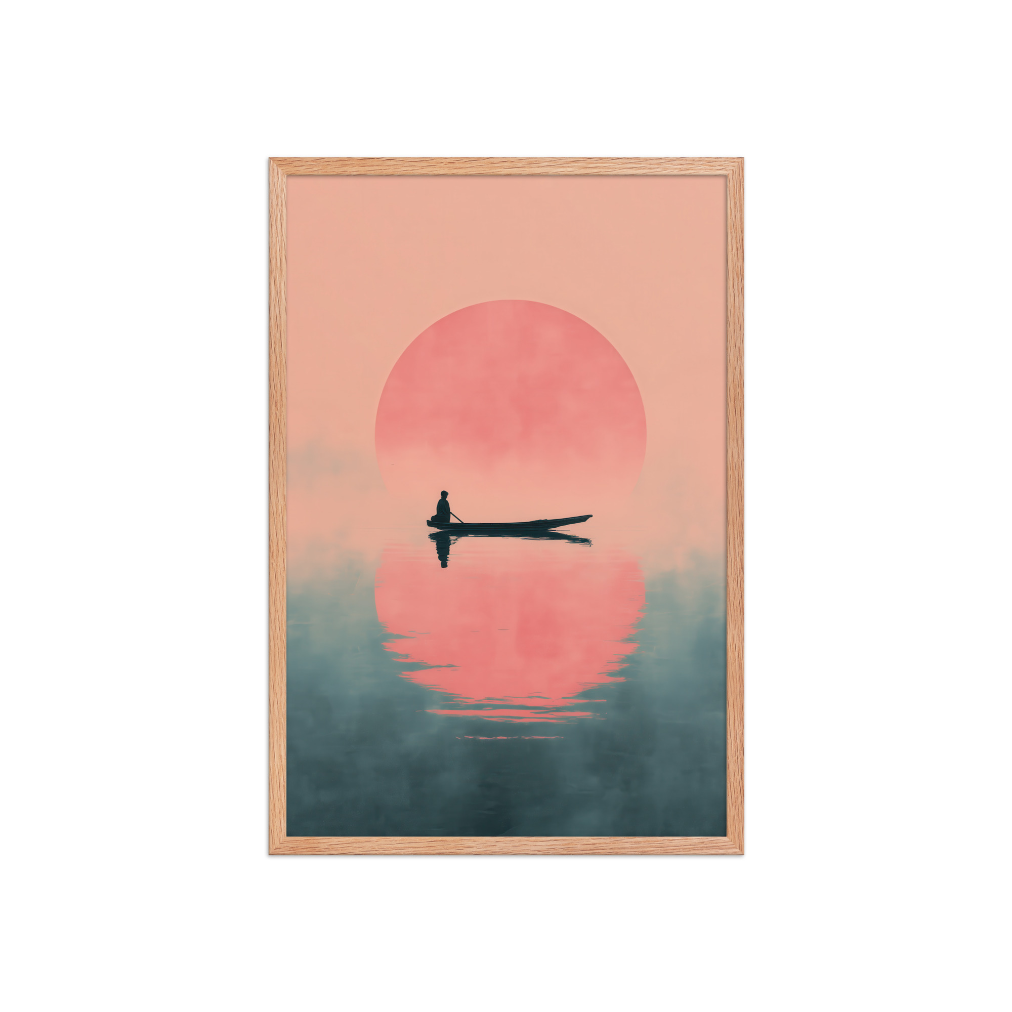 Fisherman in Misty Dawn — Minimal Sunrise Boat Wall Art — Framed Poster - Image 15