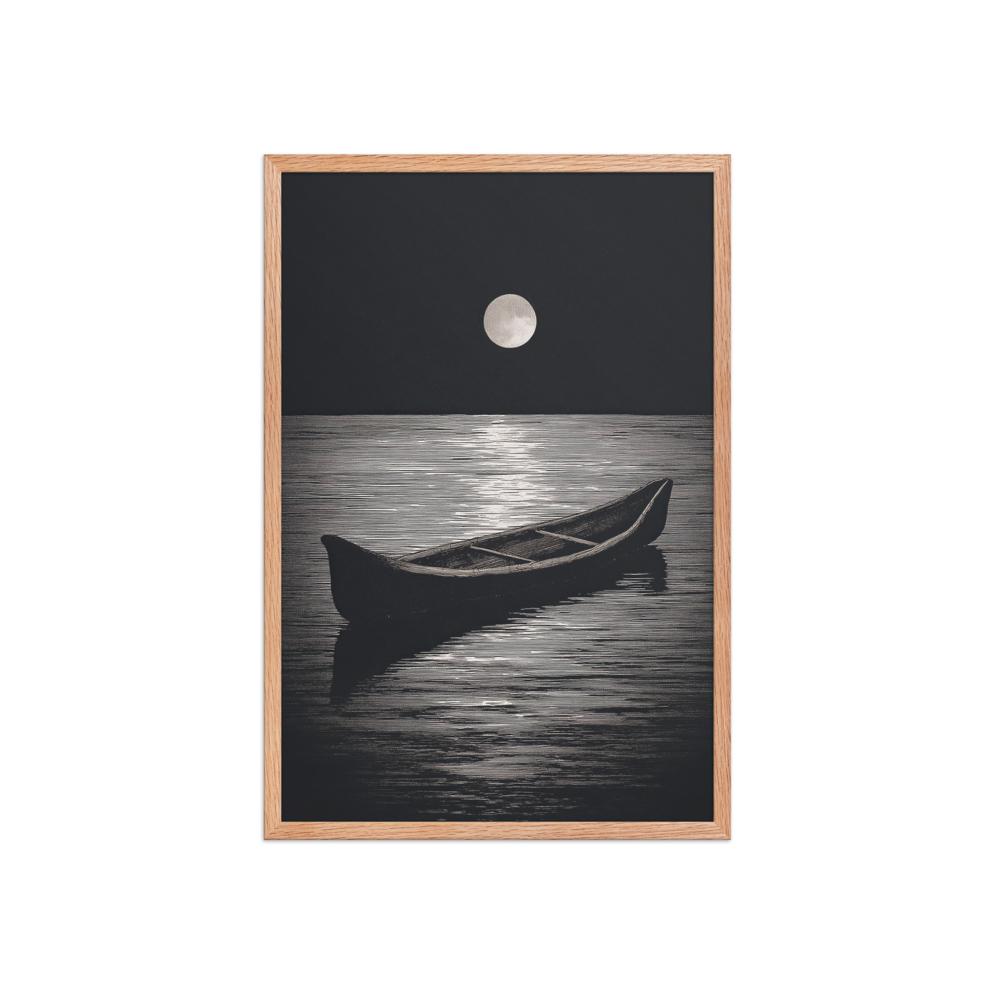 Moonlit Canoe II — Minimal Silver Moon Night Wall Art — Framed Poster - Image 15
