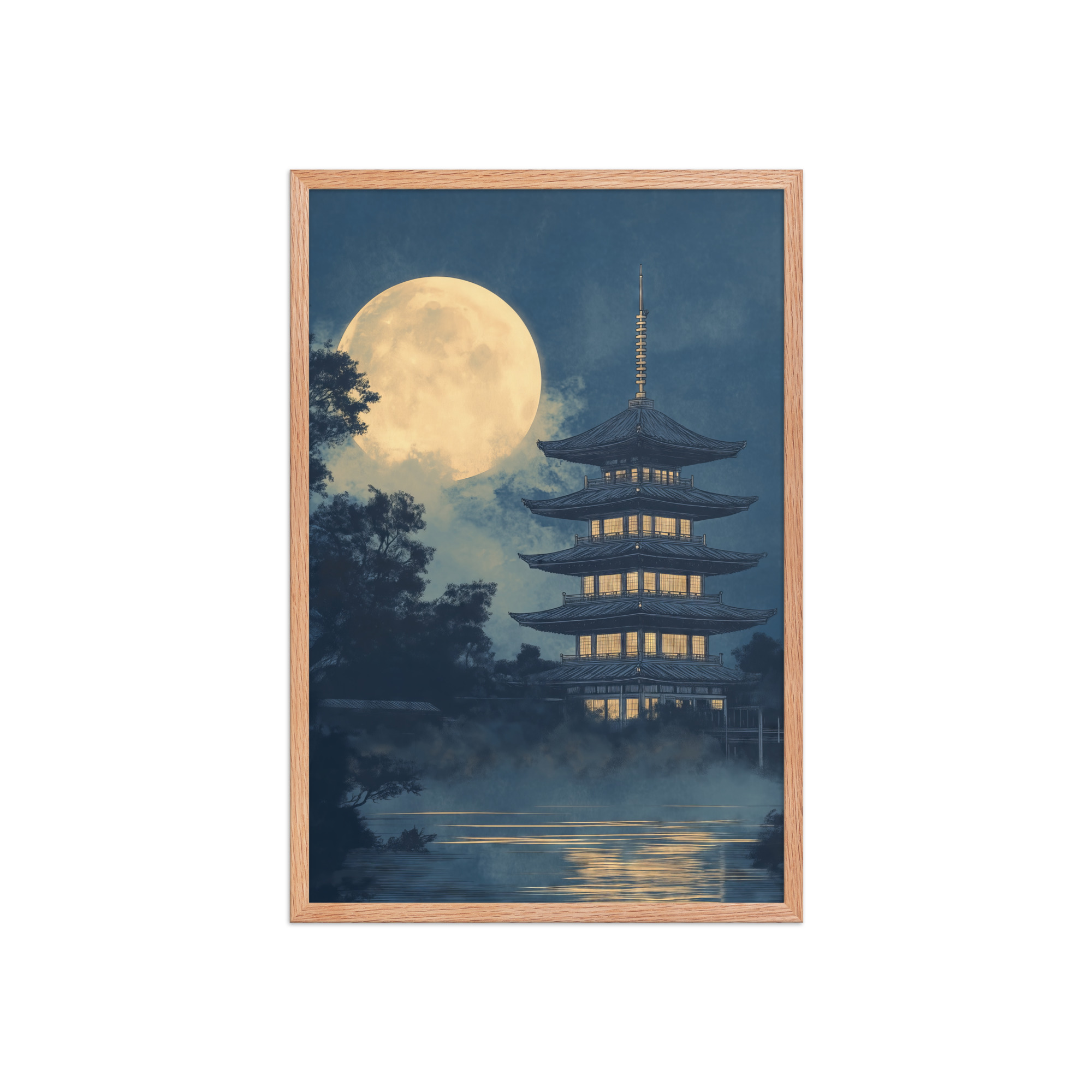 Moonlit Pagoda — Japanese Temple, Night Landscape Wall Art — Framed Poster - Image 15