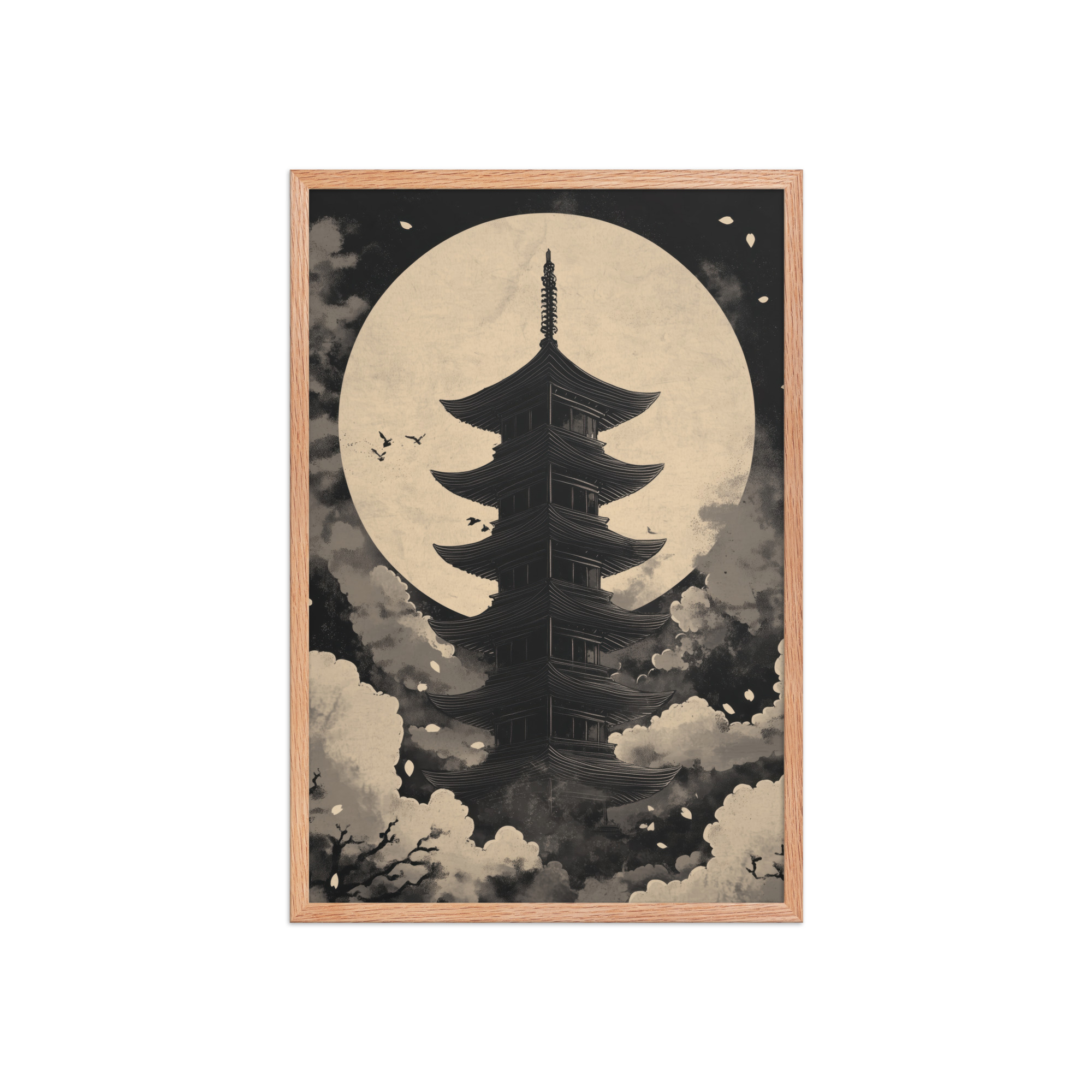 Moonlit Zen Pagoda — Monochrome Pagoda, Japanese Night Wall Art — Framed Poster - Image 11