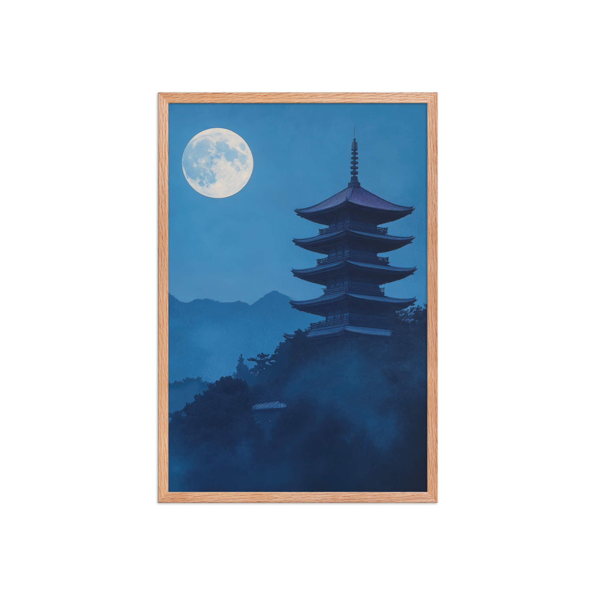 Twilight Pagoda Stillness — Moonlit Temple Wall Decor — Framed Poster - Image 13