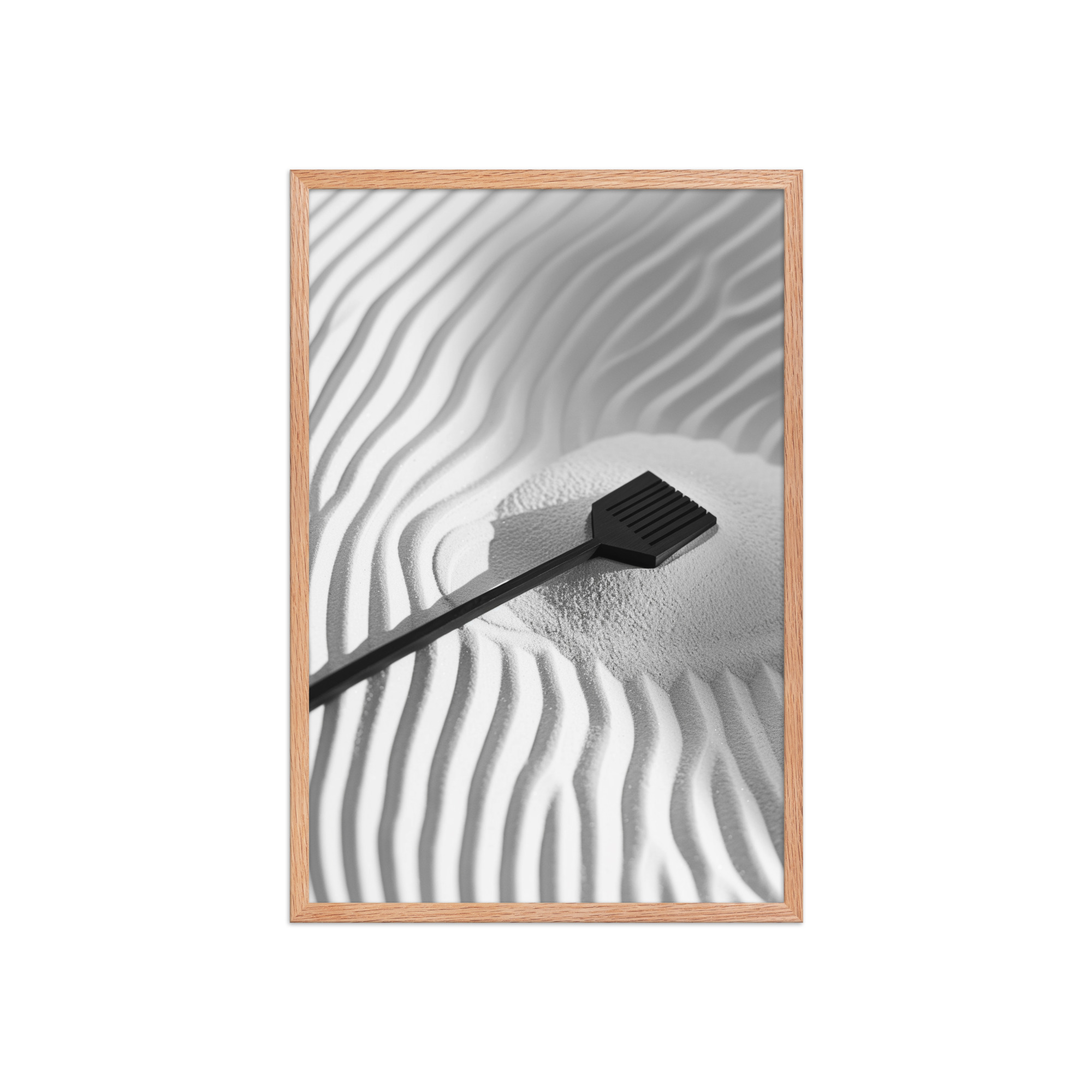 Zen Sand Rake – Minimal Monochrome Ripples Wall Art – Framed Poster - Image 15