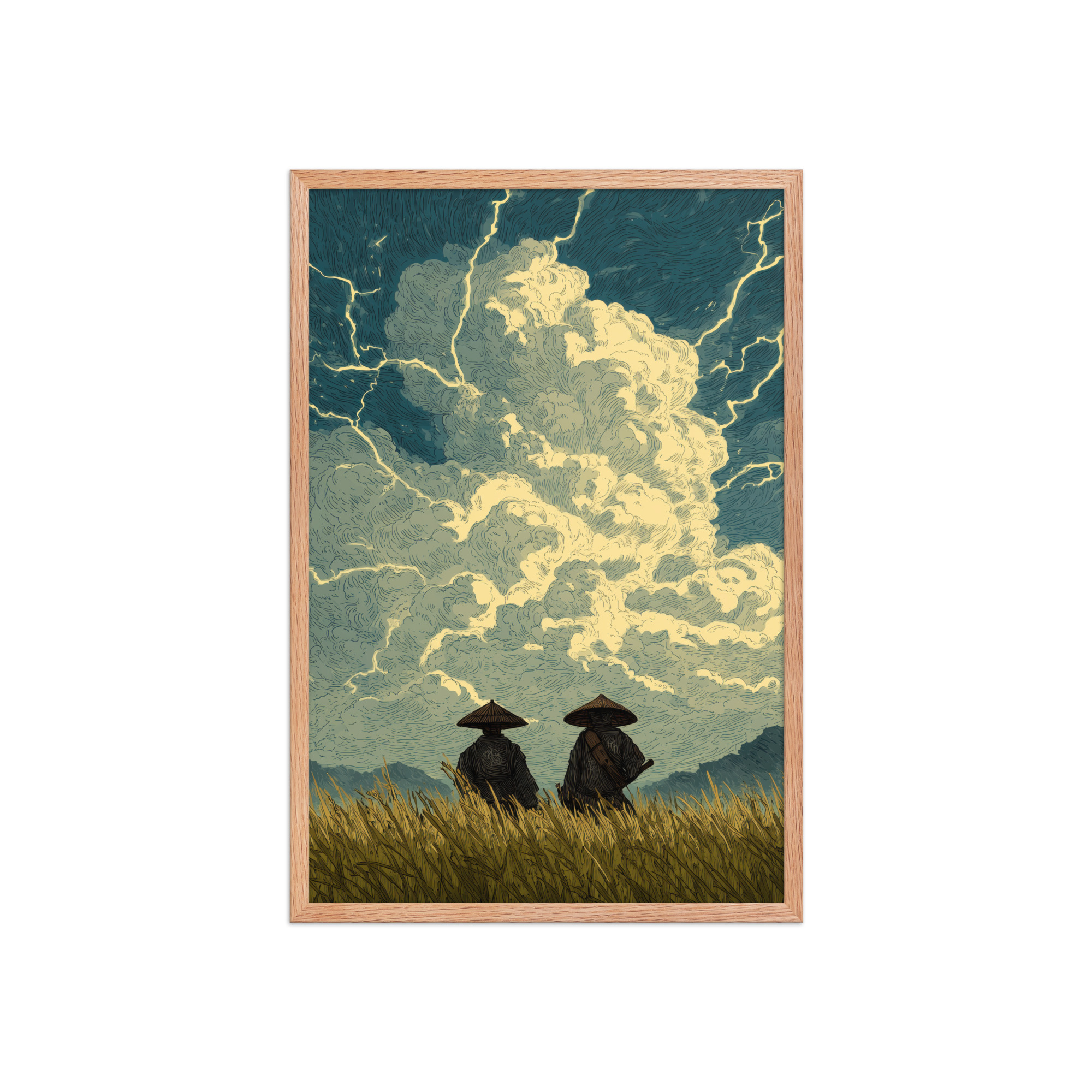 Before the Storm – Ukiyo-e Samurai Watchers Landscape Wall Art – Framed Poster - Image 13