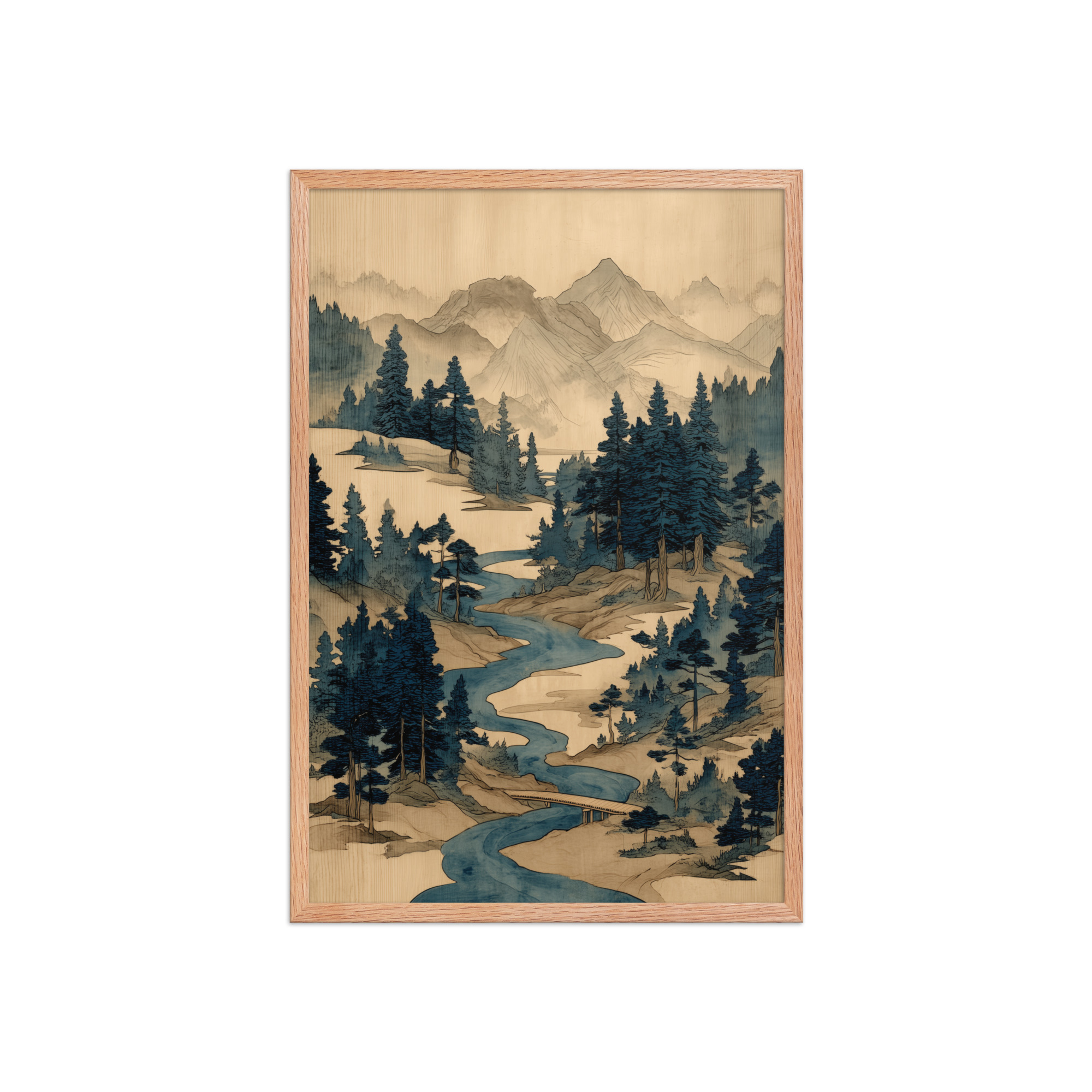 Winding River Pines – Ukiyo-e Mountain Stream Landscape Wall Art – Framed Poster - Image 15