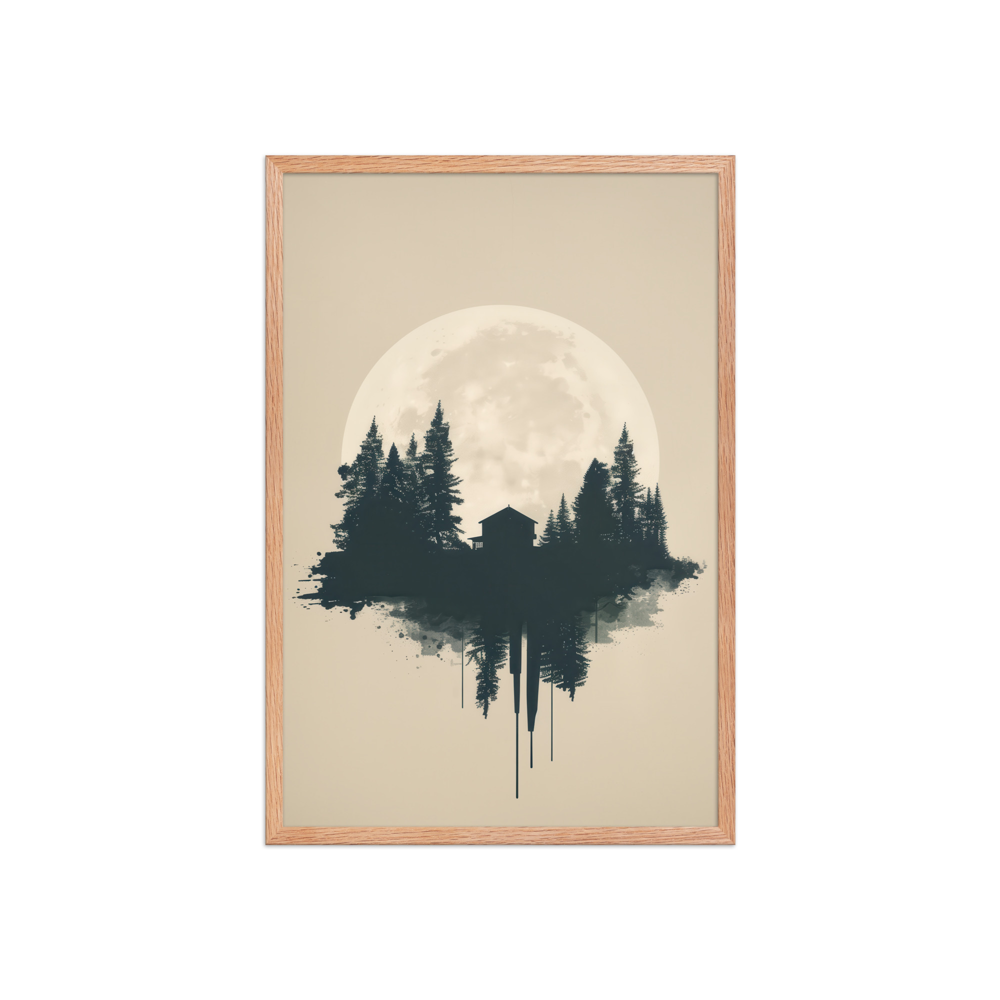 Full Moon Shelter — Minimalistic Forest House Wall Decor — Framed Poster - Image 11
